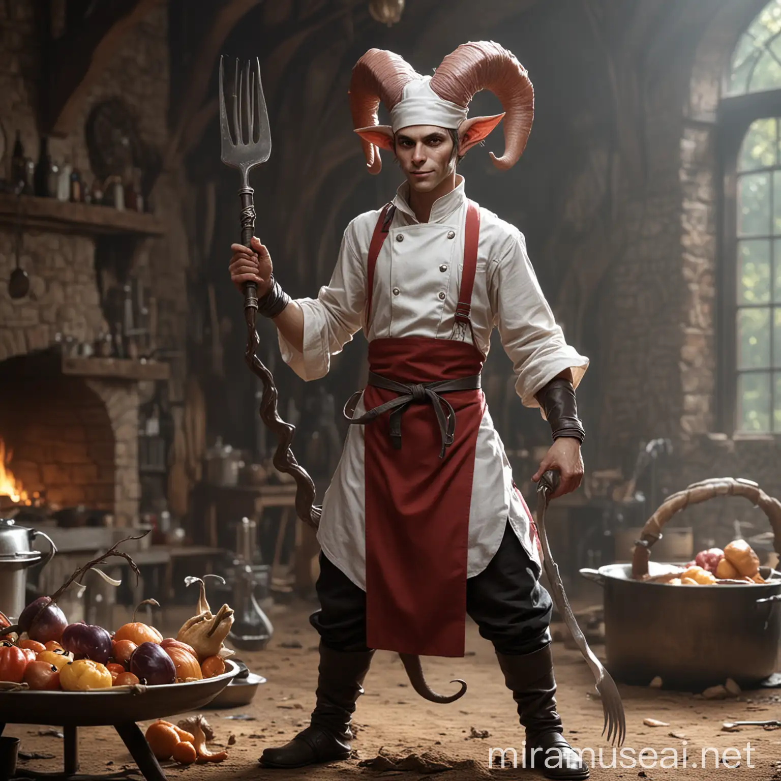 Charming Tiefling Chef with Giant Fork