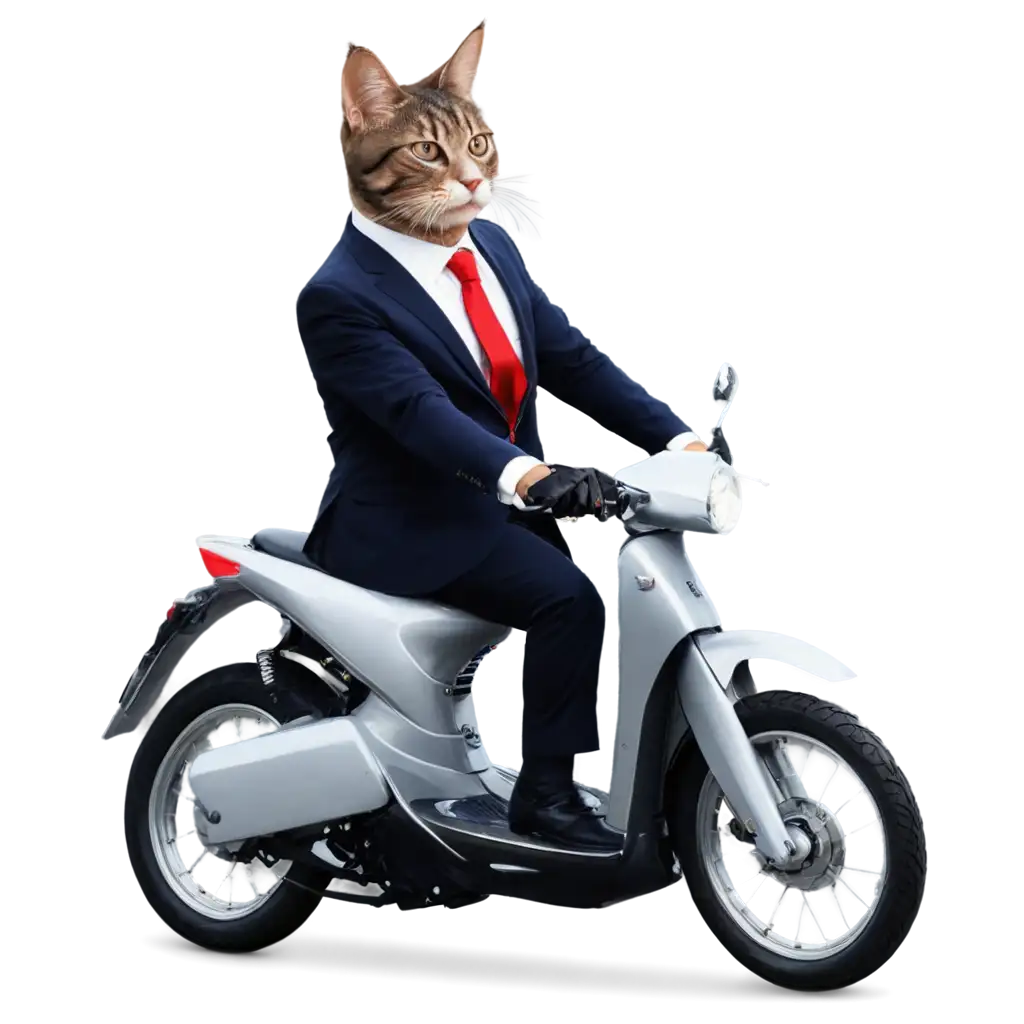 Stylish-Cat-in-Suit-Riding-Moped-in-Back-Alley-Captivating-PNG-Image-for-Office-Commute-Scenes