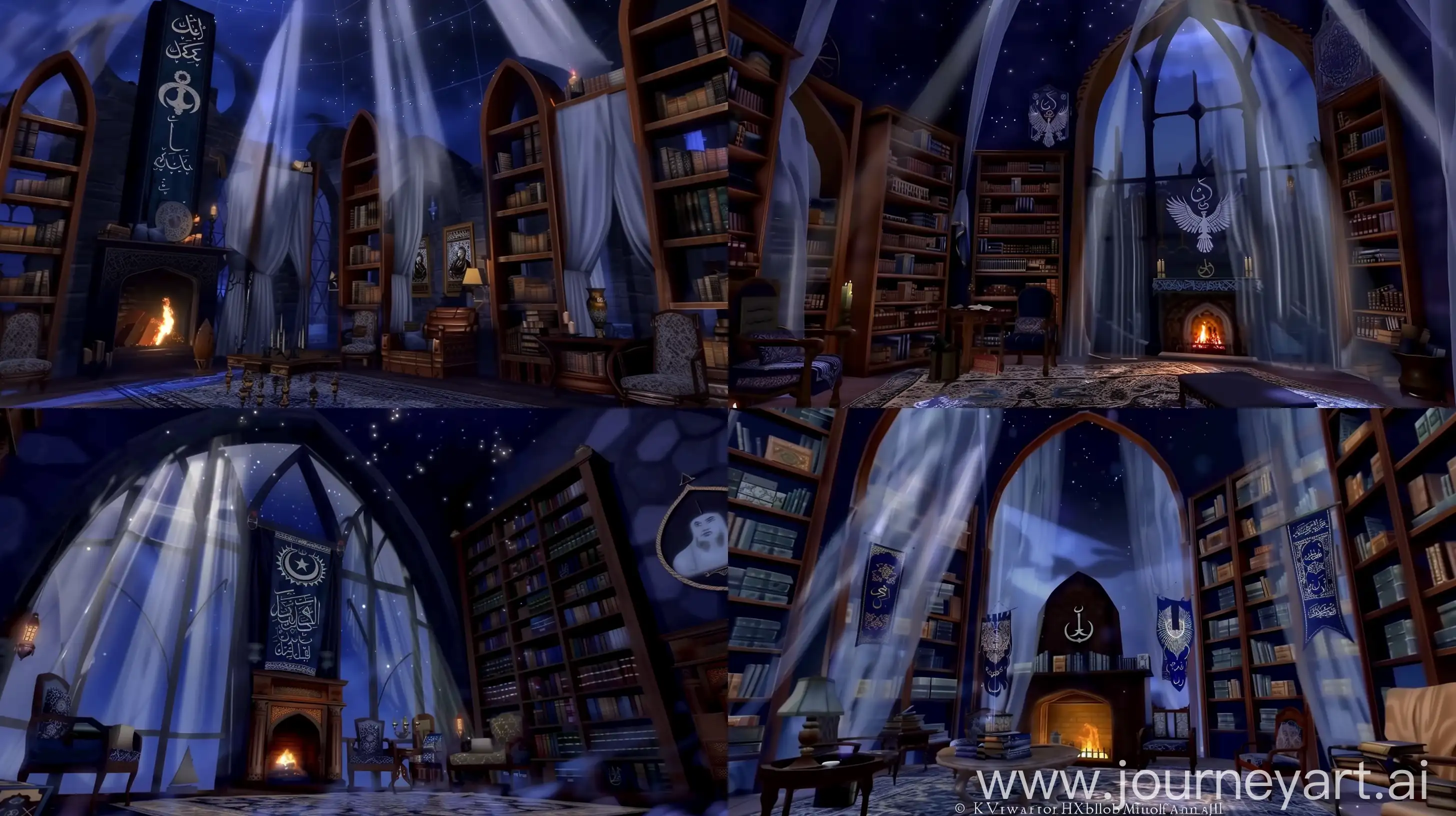 Enchanting-Medieval-Islamic-Library-with-Ambient-Lighting-and-Persian-Furnishings