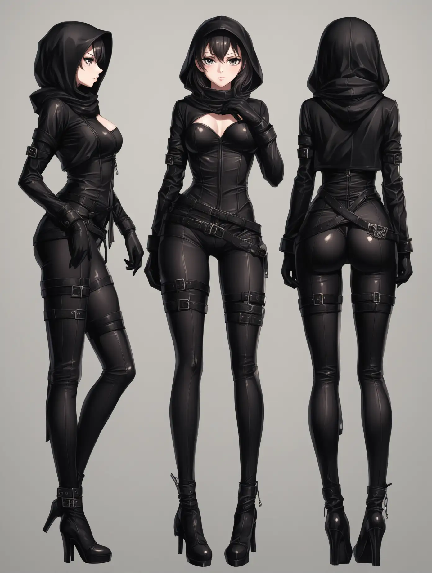 Hot anime girl, full body, 2 poses, beautiful and sensual, thief outfit