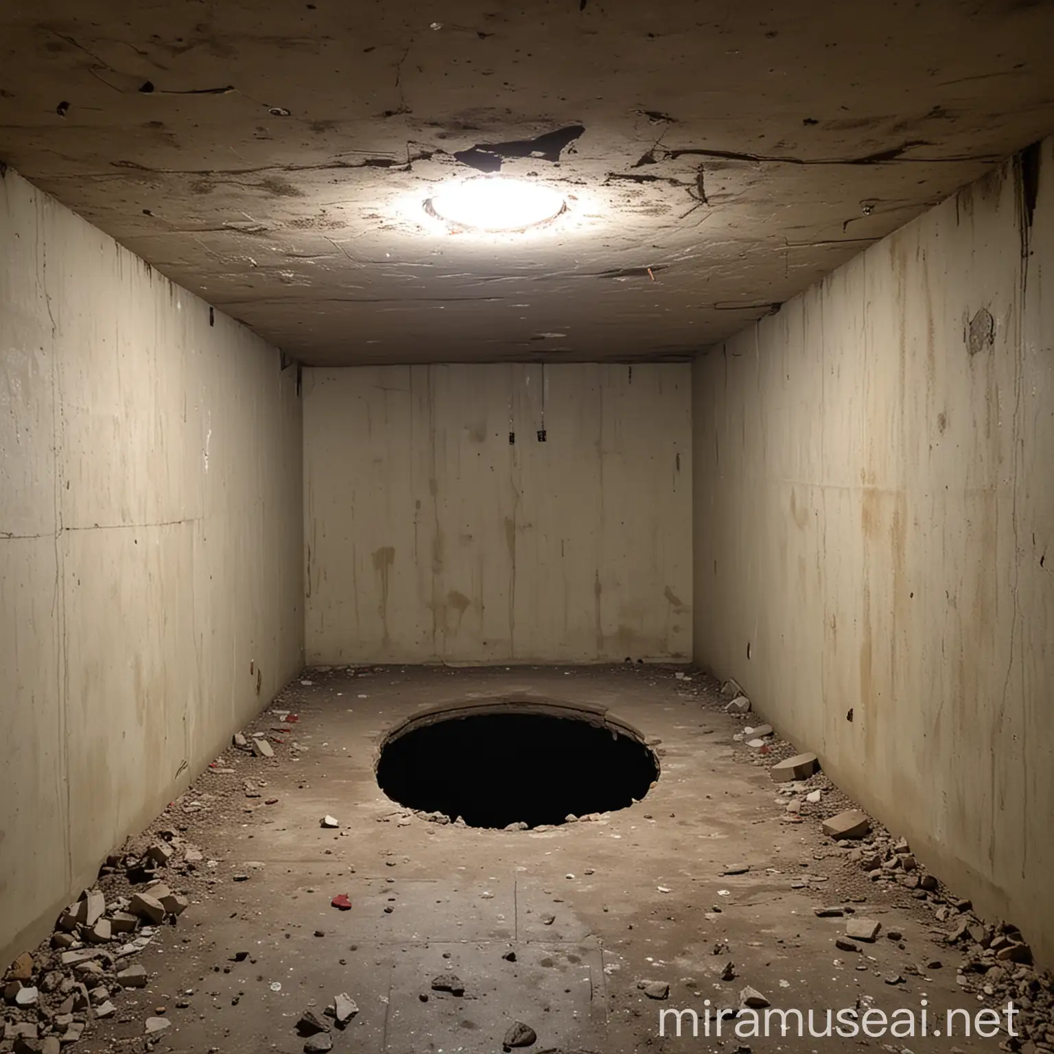a backroom with a big hole 