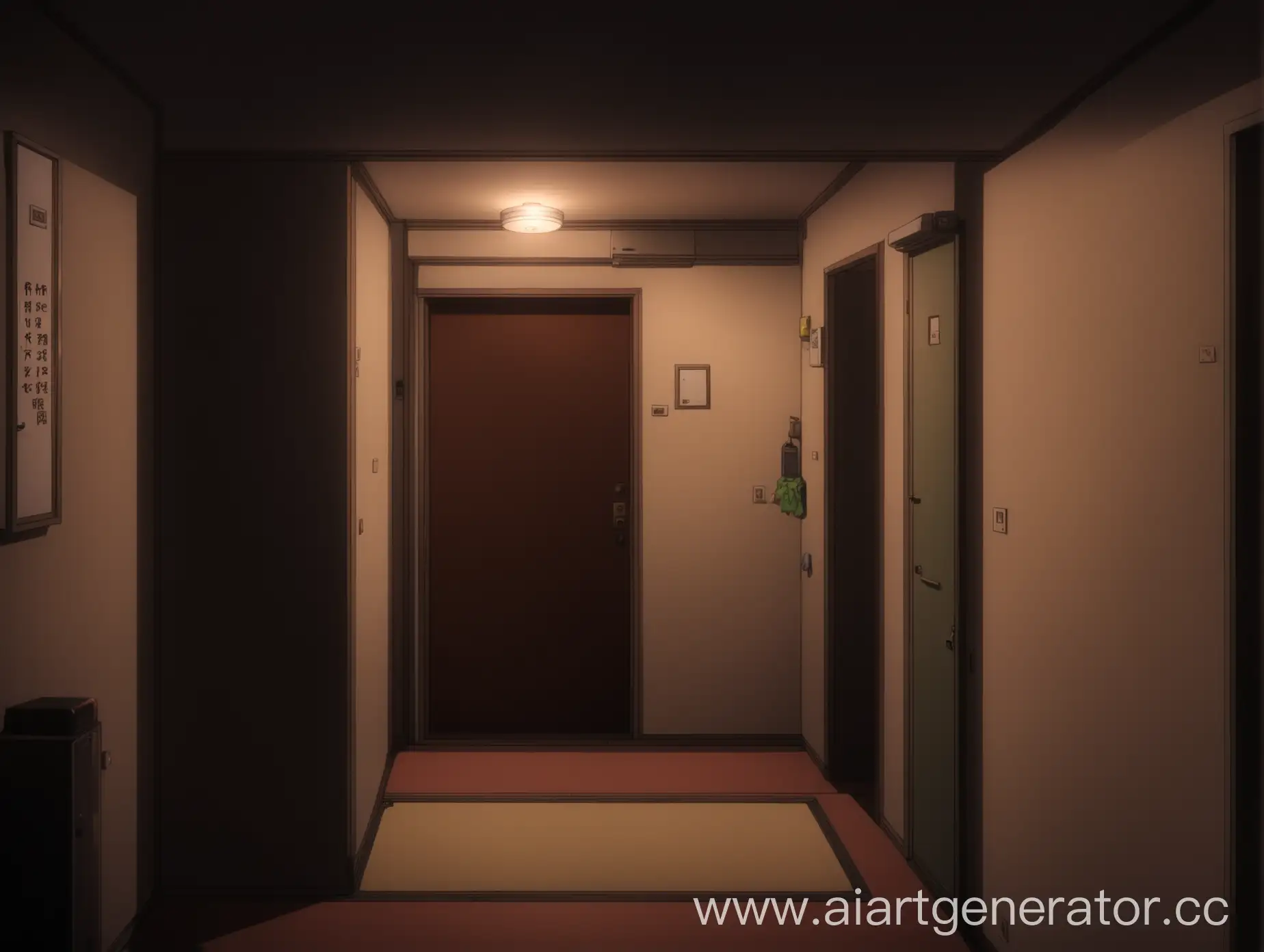 Прихожая типичной аниме квартиры, тусклое освещение