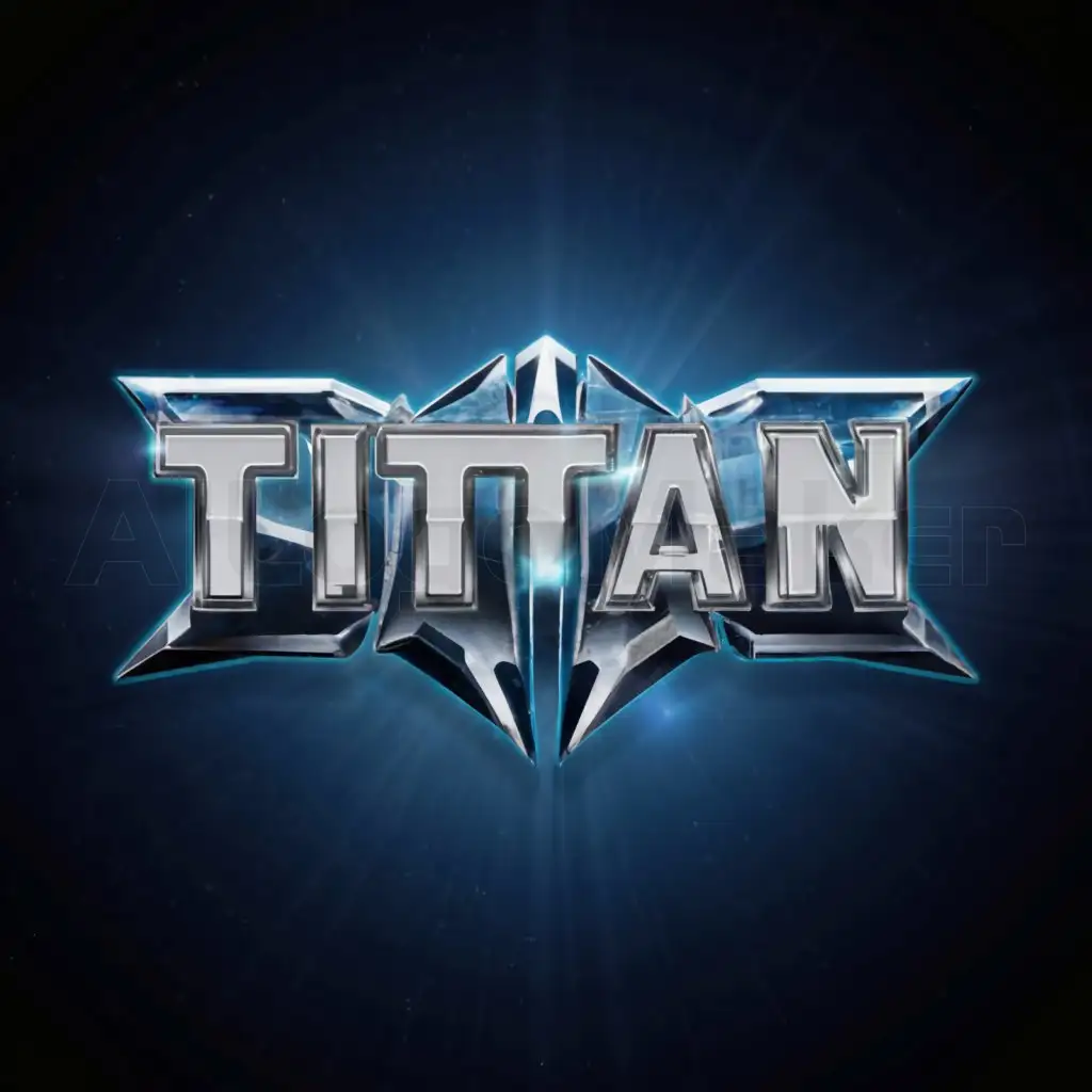 a logo design,with the text "Titan", main symbol:Blue and white glowing mecha,complex,be used in Entertainment industry,clear background