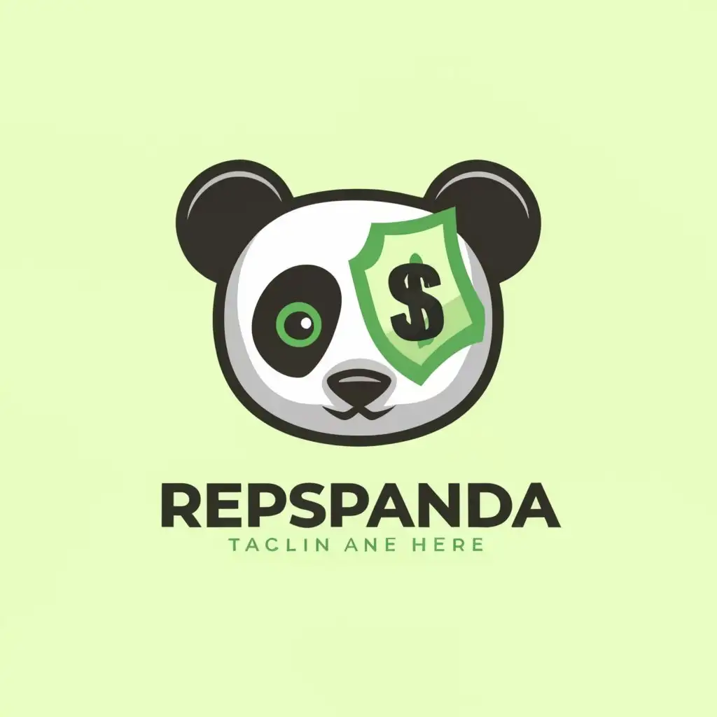 a logo design,with the text "REPS"$PANDA", main symbol:the head of a panda with green bills that are replaced by its eyes below you put the name of the logo,Moderate,clear background