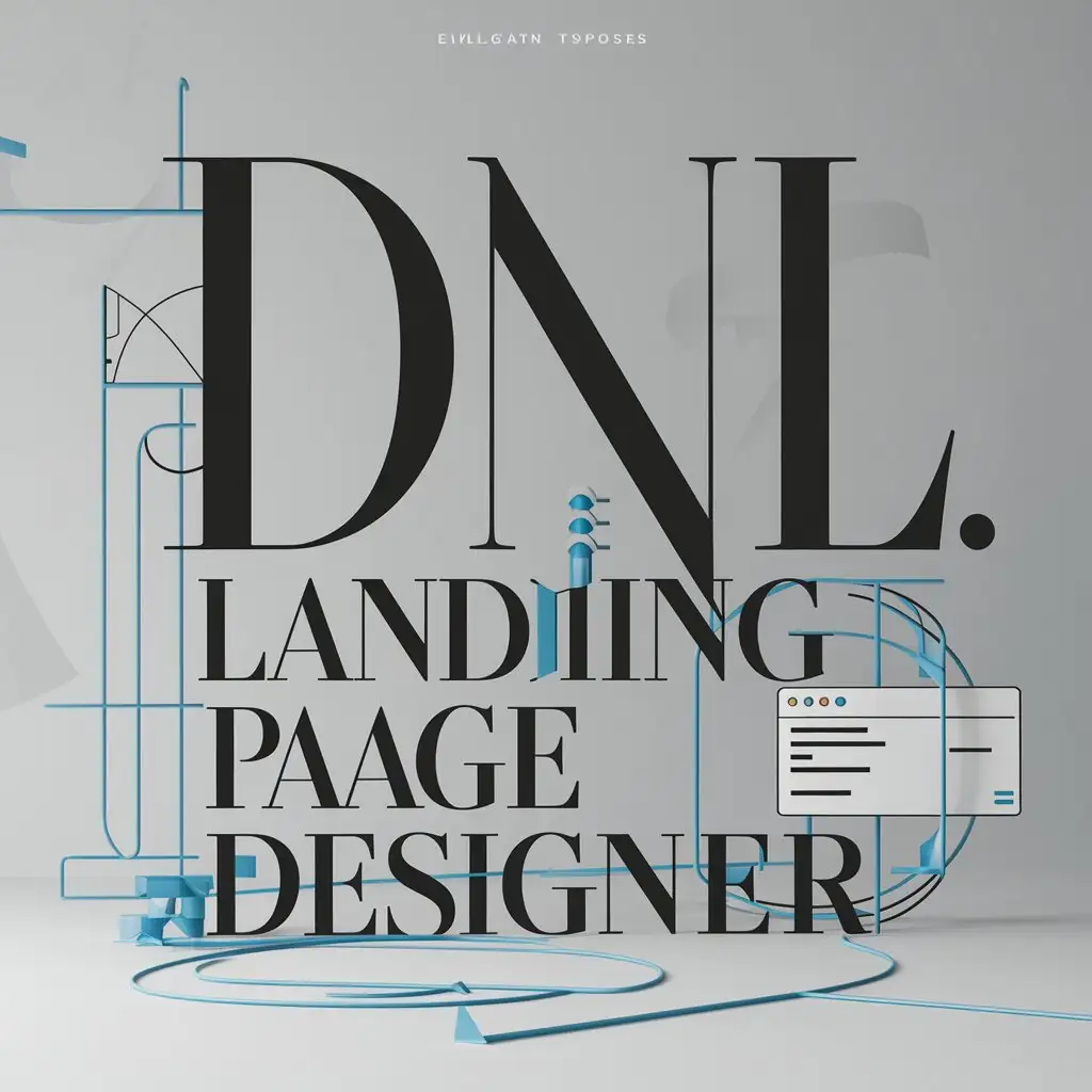 [Изображение обложки]  Акцент сделан на крупном шрифтовом оформлении названия "DNL - Landing Page Designer" Фон выполнен в белом и синем цвете, создавая минималистичный и стильный образ Дополнительно добавлены графические элементы, символизирующие web-дизайн и разработку