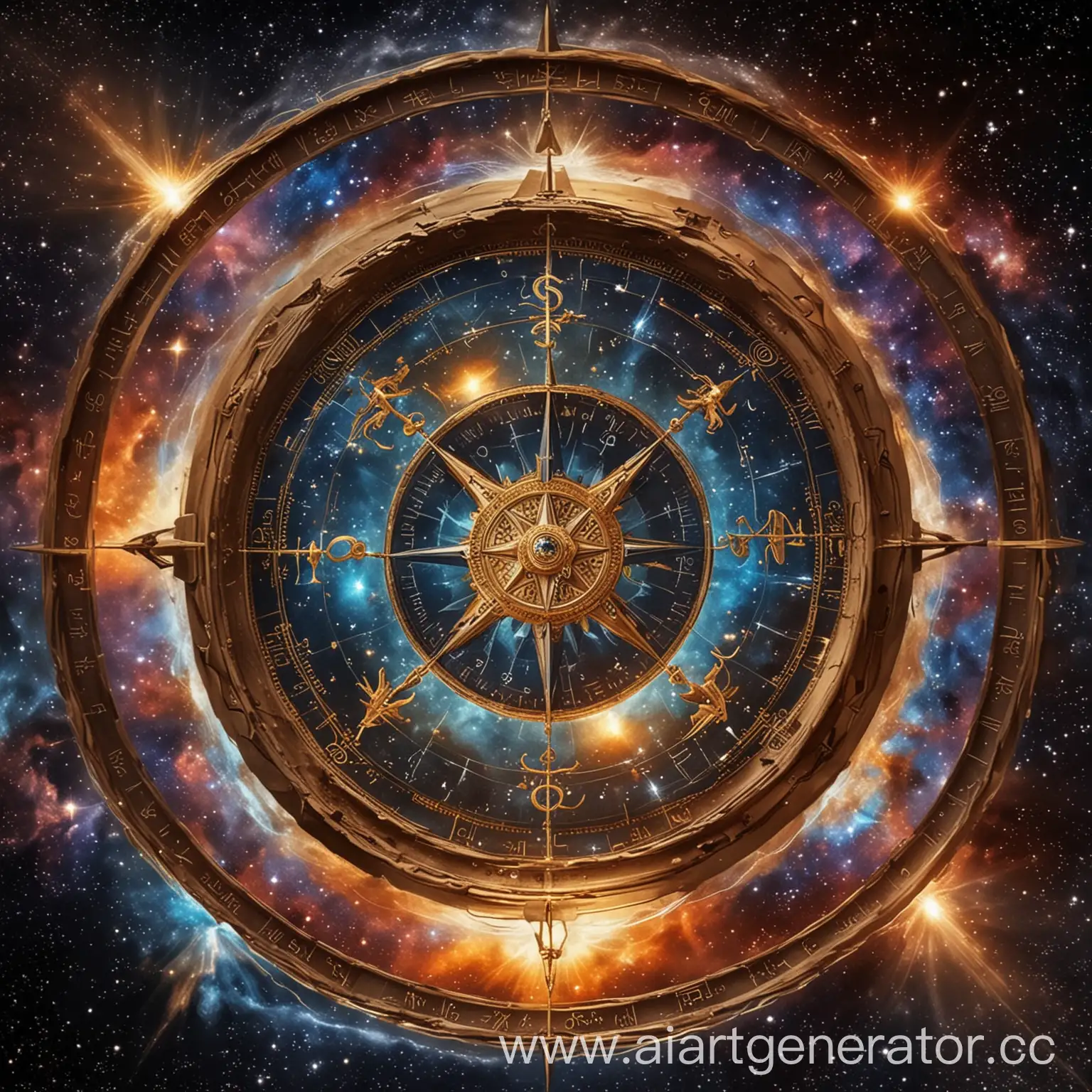 Компас в твой космос" Изображение души в виде компаса, астрологические символы как ореол. На фоне космоса