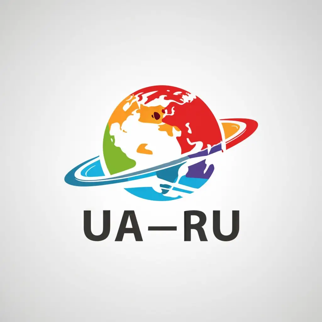 a logo design,with the text "UA-RU", main symbol:PLANET where Russia and America are prominently highlighted,Moderate,be used in Entertainment industry,clear background