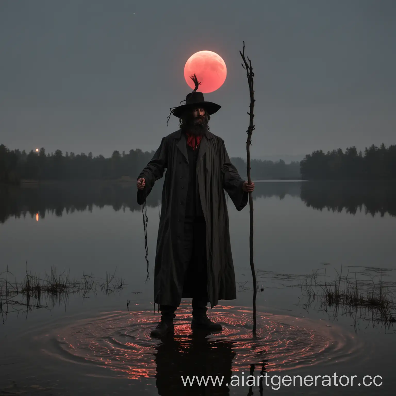 Tall-Man-with-Whip-on-Black-Lake-under-Red-Moon