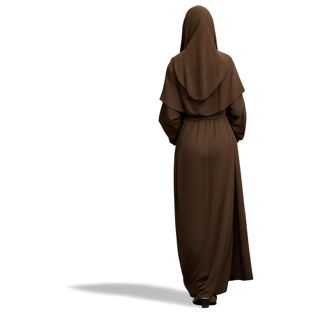 Mother Mary in brown robe from behind full body