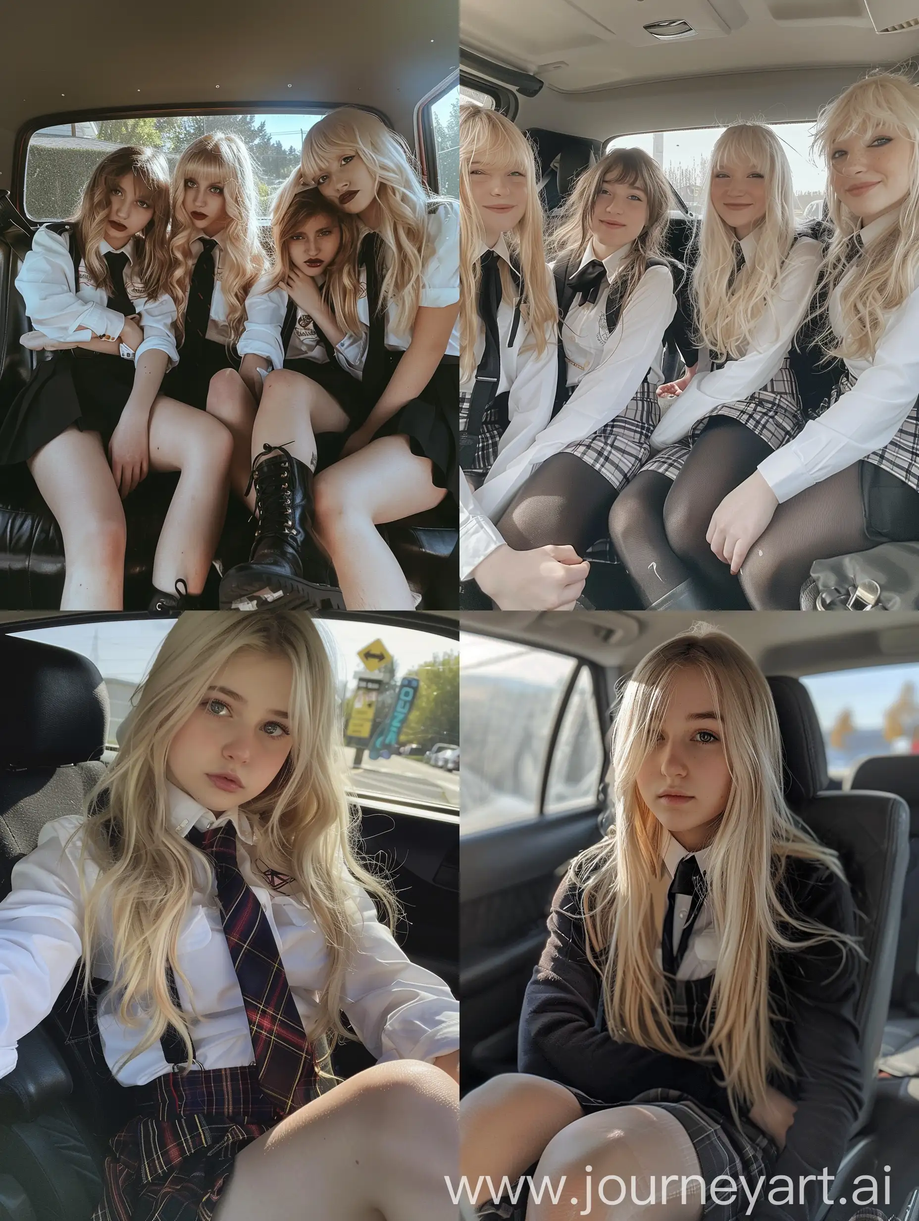 Four-Girls-in-School-Uniforms-with-Blonde-Hair-Inside-Car