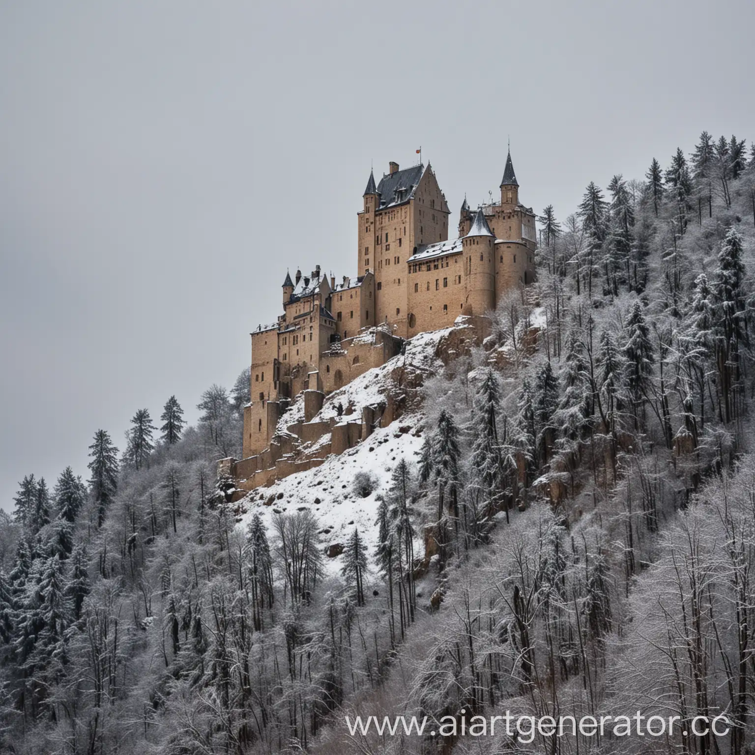 Snowy-Mountain-Landscape-with-Ancient-Castle