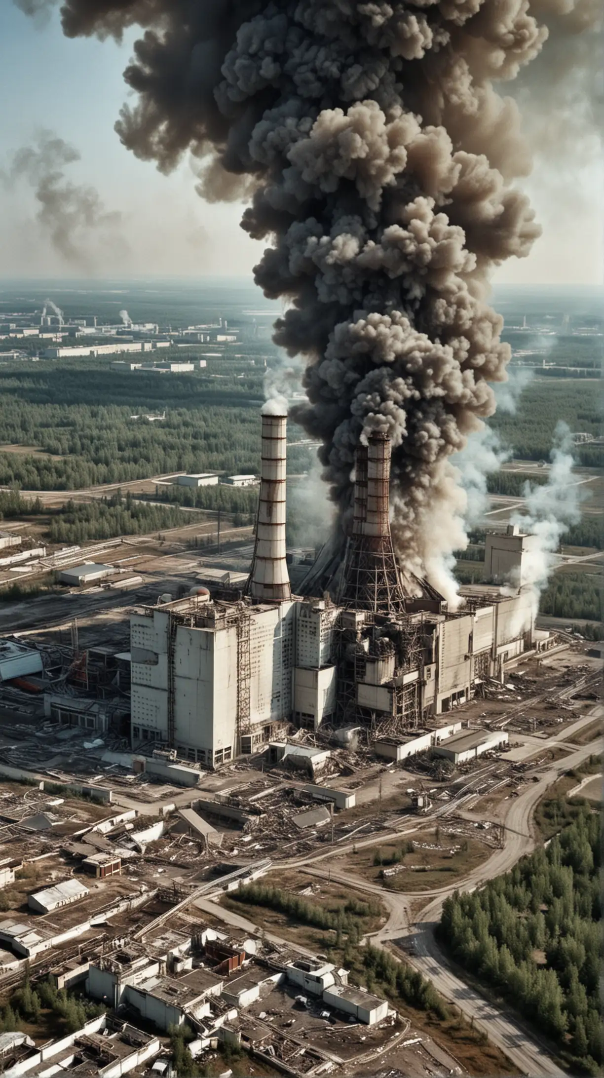 Chernobyl Disaster: An evocative image of the Chernobyl nuclear power plant after the catastrophic explosion in 1986, with smoke billowing from the damaged reactor. Accompany the image with a caption explaining the environmental and social impact of the Chernobyl disaster on the Soviet Union and its eventual role in undermining public trust in the government.