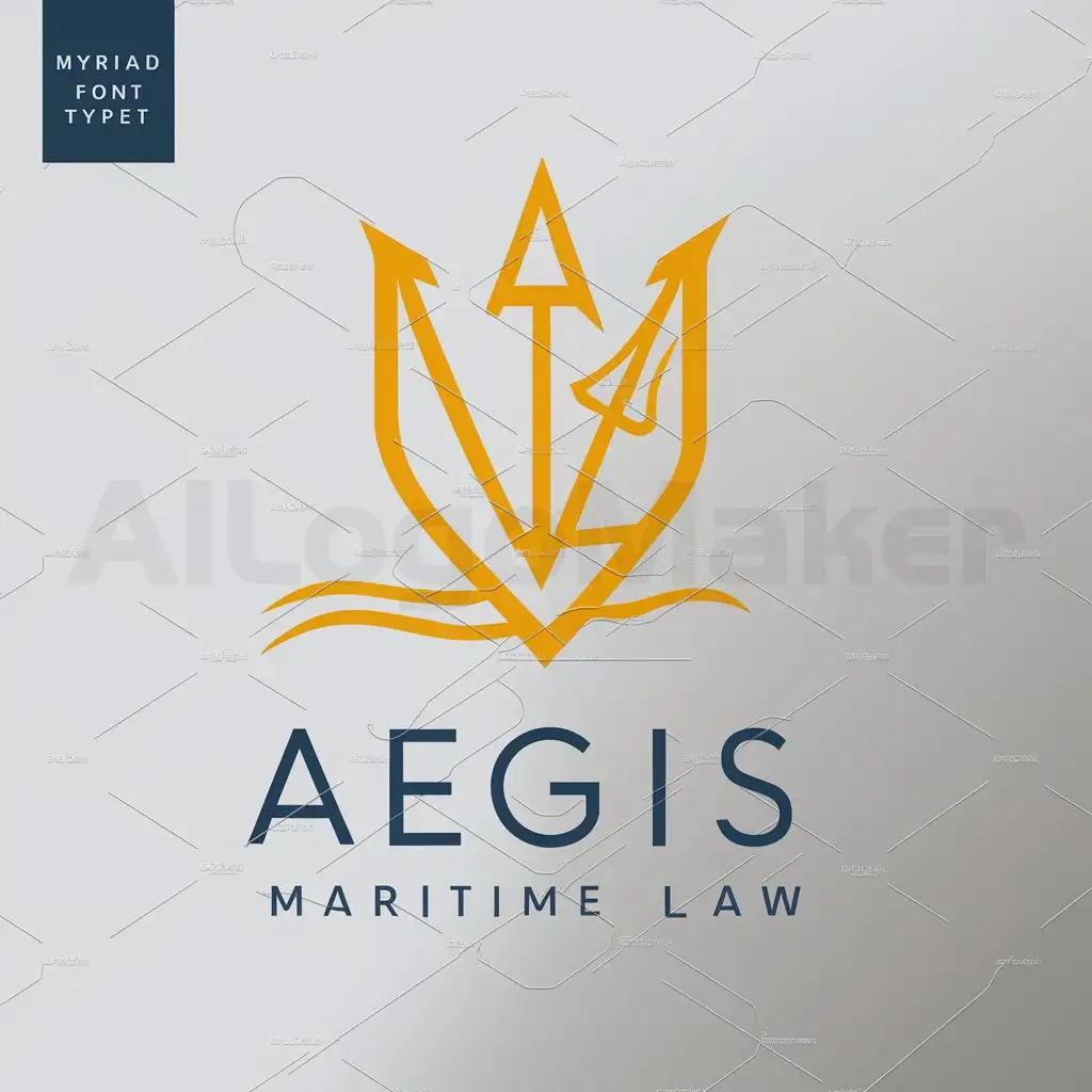 a logo design,with the text "Aegis Maritime Law", main symbol:A secondary color yellow/gold, modern and abstract, with clean lines, incorporating one or more of the following design elements: a shield, a trident, waves, the V-shaped bow of a vessel, These symbols are integral to the maritime industry and are associated with protection, power, and movement, font typeface Myriad, color: #007da5,Moderate,be used in Legal industry,clear background