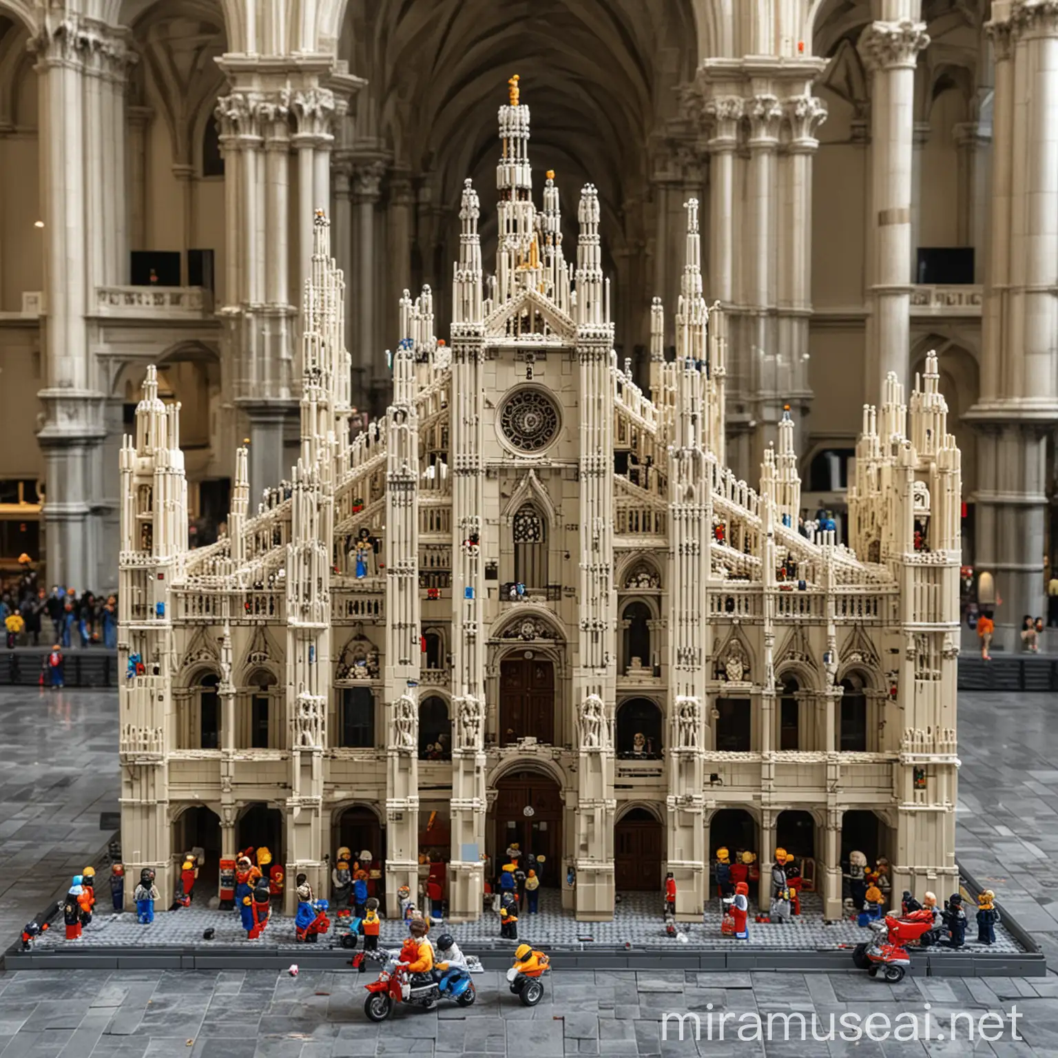do a kid play with the lego of   duomo of Milan
