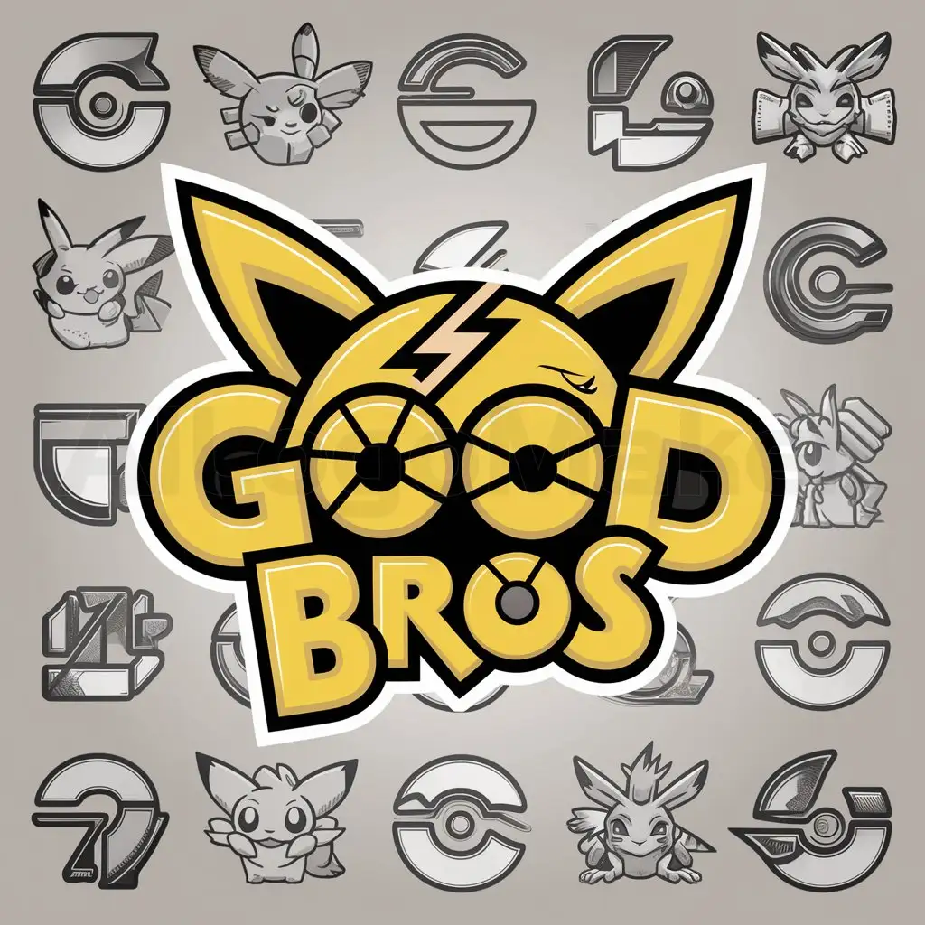 a logo design,with the text 'Good bros', main symbol:Pokemon inspired. More Pokemon,complex,plain background