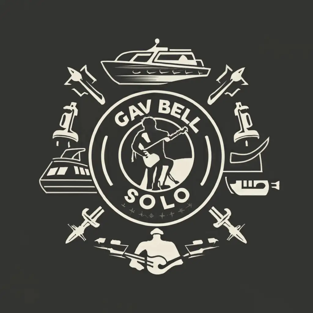 a logo design,with the text "Gav Bell Solo", main symbol:Guitar, Boat, Car, Plumbing, Man,Moderate,be used in Entertainment industry,clear background