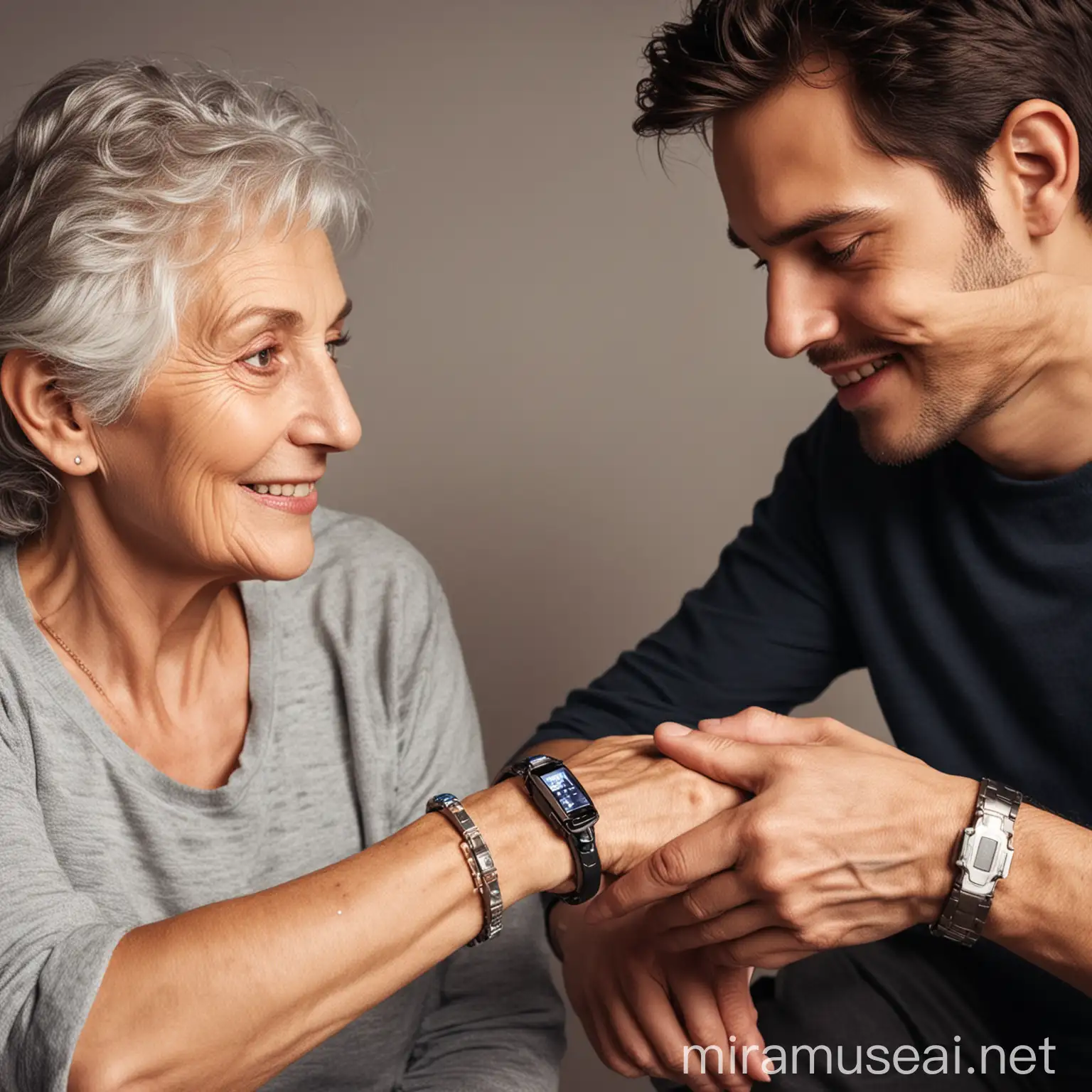 Innovative Modern Bracelet with LED Screen Young Man with Elderly Woman