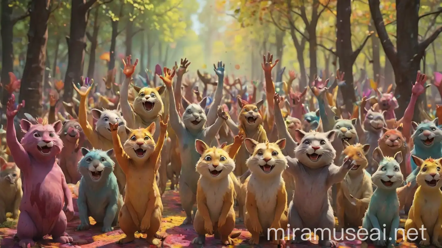Forest Animals Celebrating Holi with Colors in Unreal Engine 3D Animation