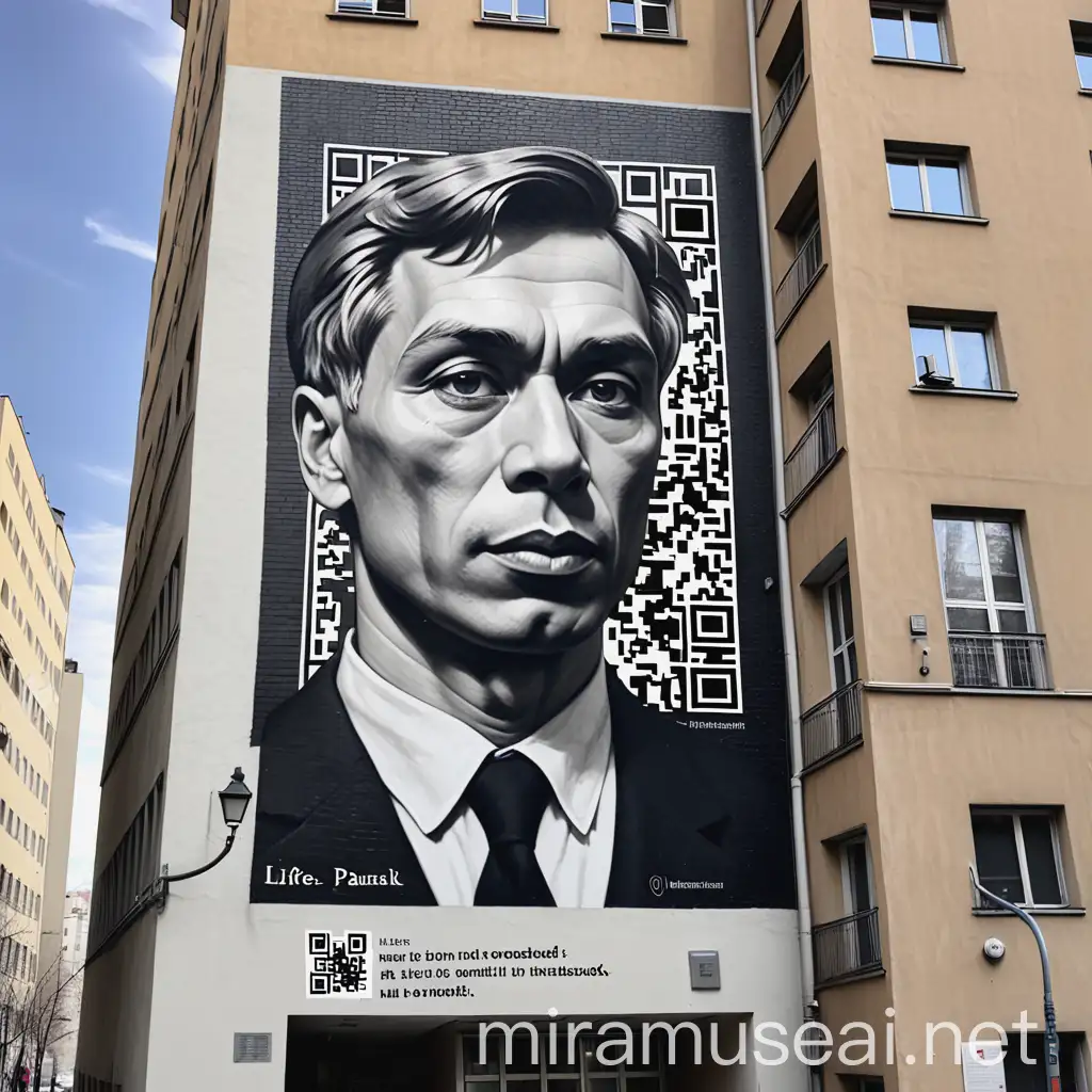 Boris Pasternak Portrait Mural with Inspirational Quote and QR Code