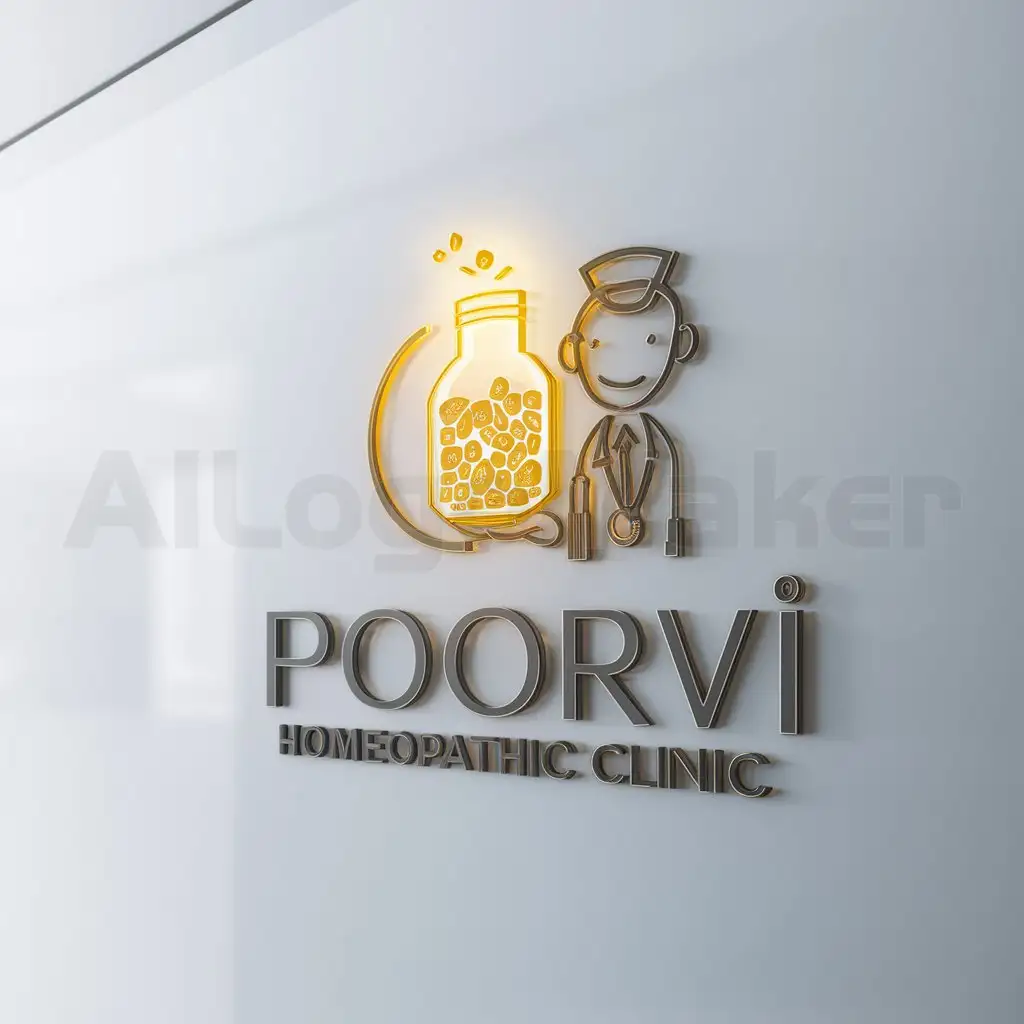 a logo design,with the text "Poorvi Homeopathic Clinic", main symbol:A doctor with homeopathic medicine,Moderate,clear background