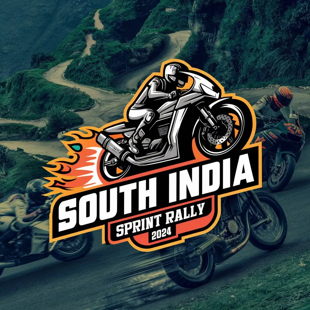 generate logo for "south india sprint rally 2024"
moto racers,