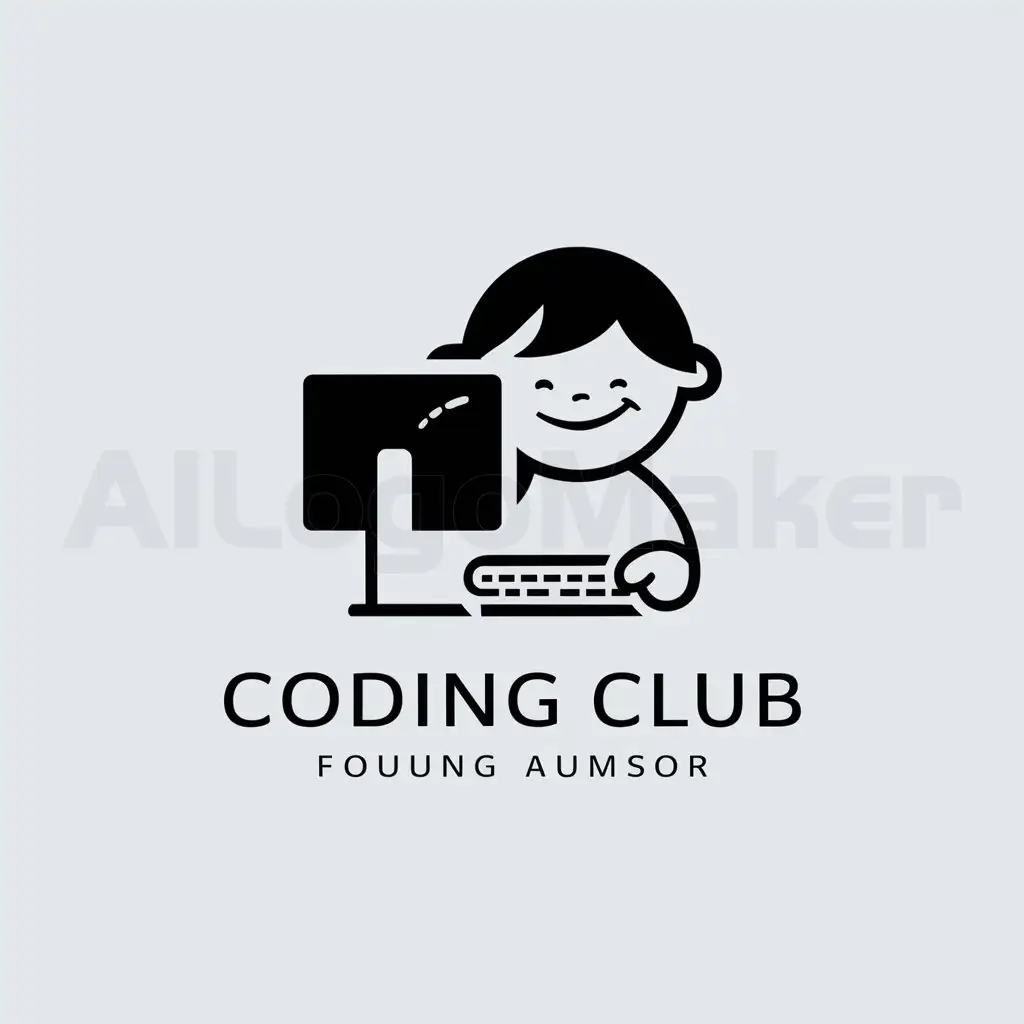 a logo design,with the text "Coding Club", main symbol:a monitor, a keyboard, and a kid,Minimalistic,be used in Education industry,clear background
