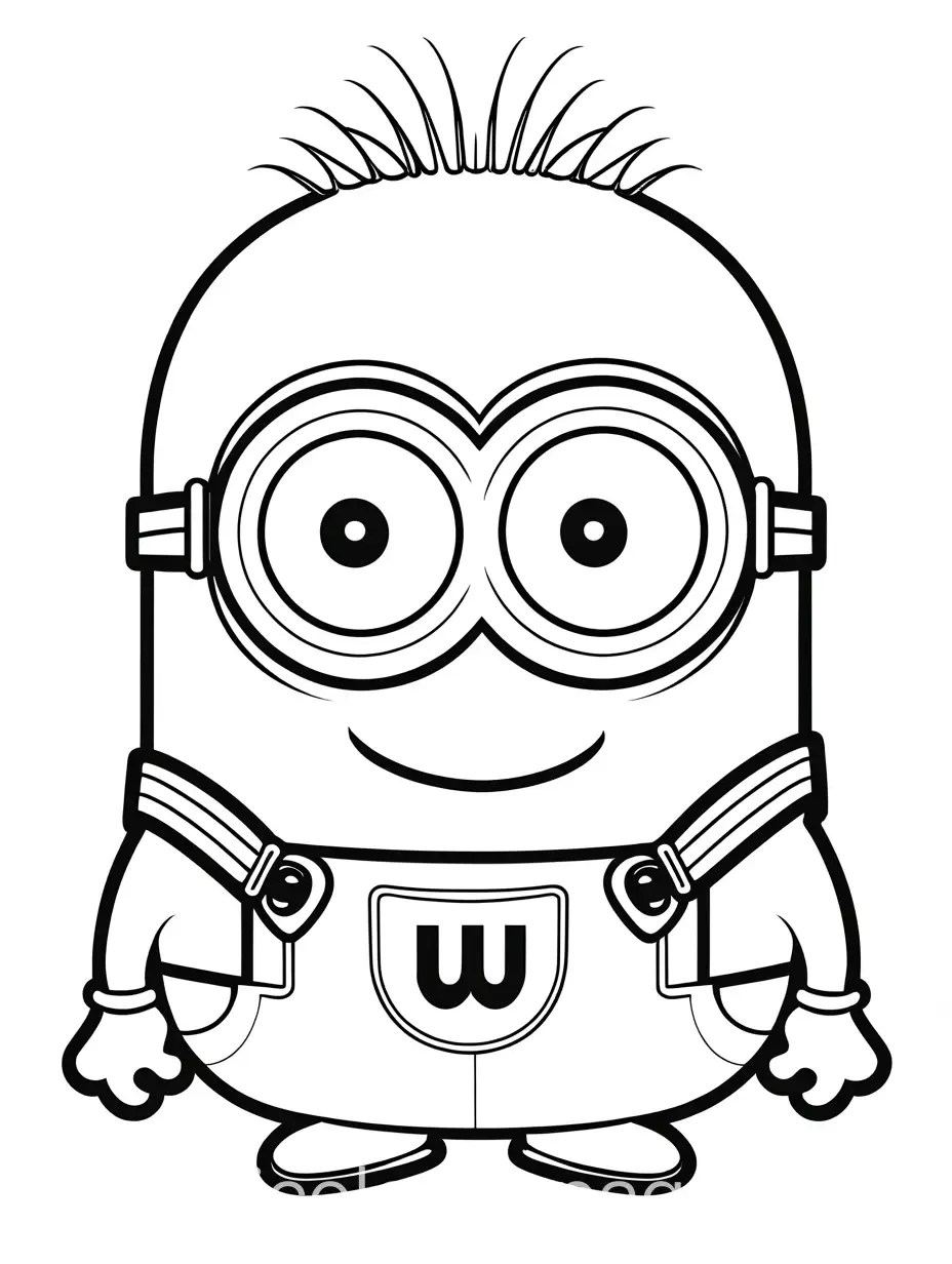 minion
, Coloring Page, black and white, line art, white background, Simplicity, Ample White Space. The background of the coloring page is plain white to make it easy for young children to color within the lines. The outlines of all the subjects are easy to distinguish, making it simple for kids to color without too much difficulty