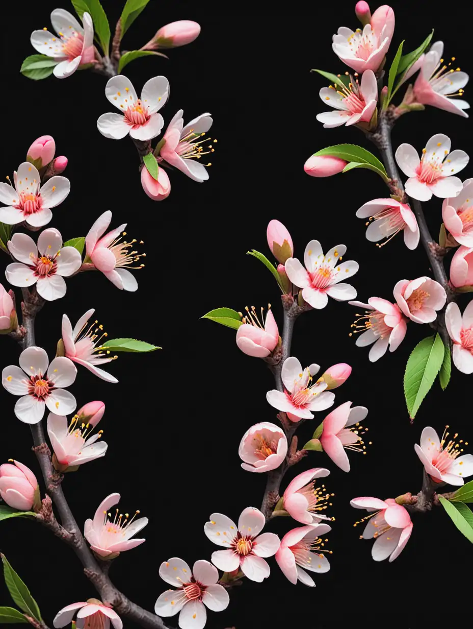 Peach Blossom Sprigs on Dramatic Black Background
