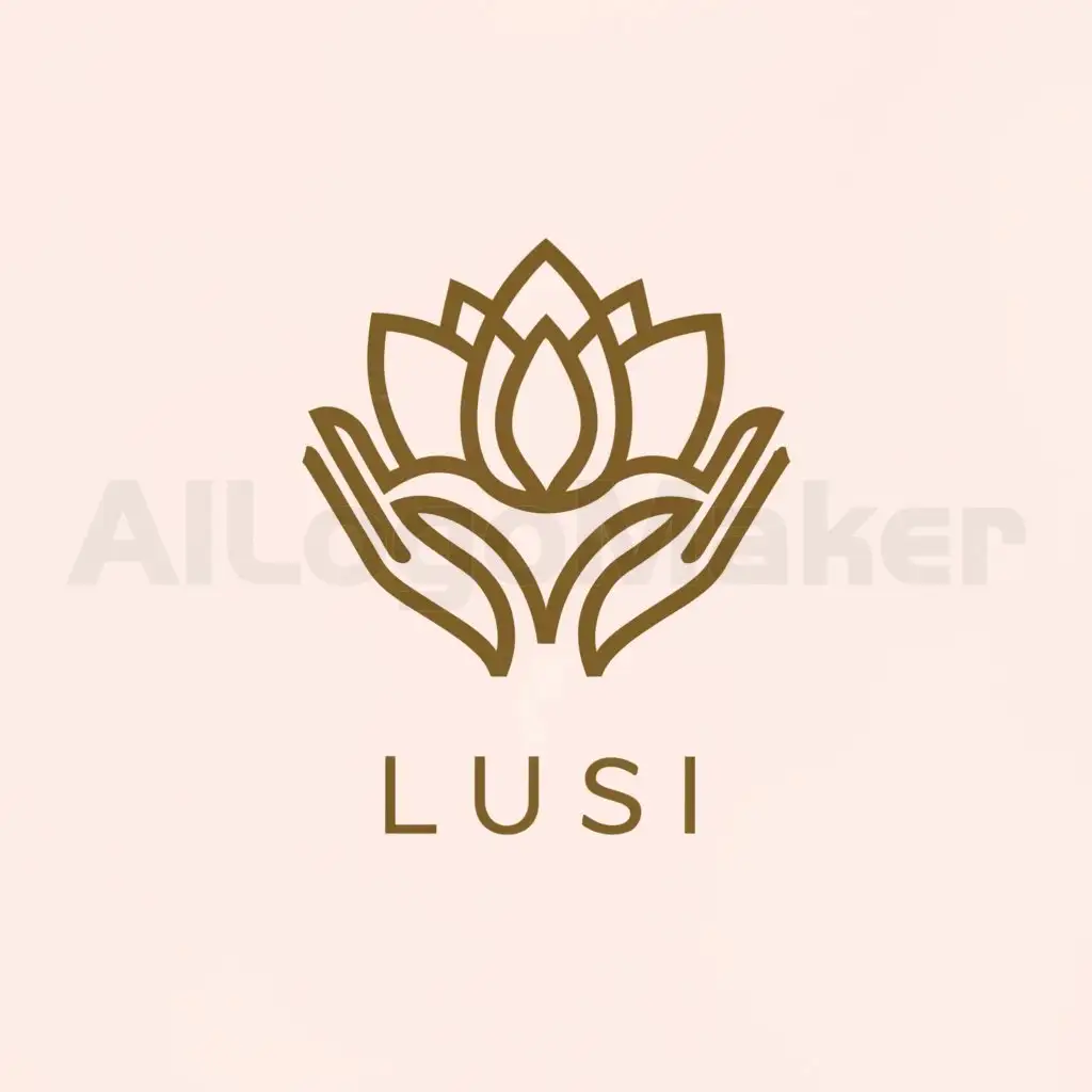 a logo design,with the text "LUSI", main symbol:Hands lotus flowers,Minimalistic,be used in Beauty Spa industry,clear background