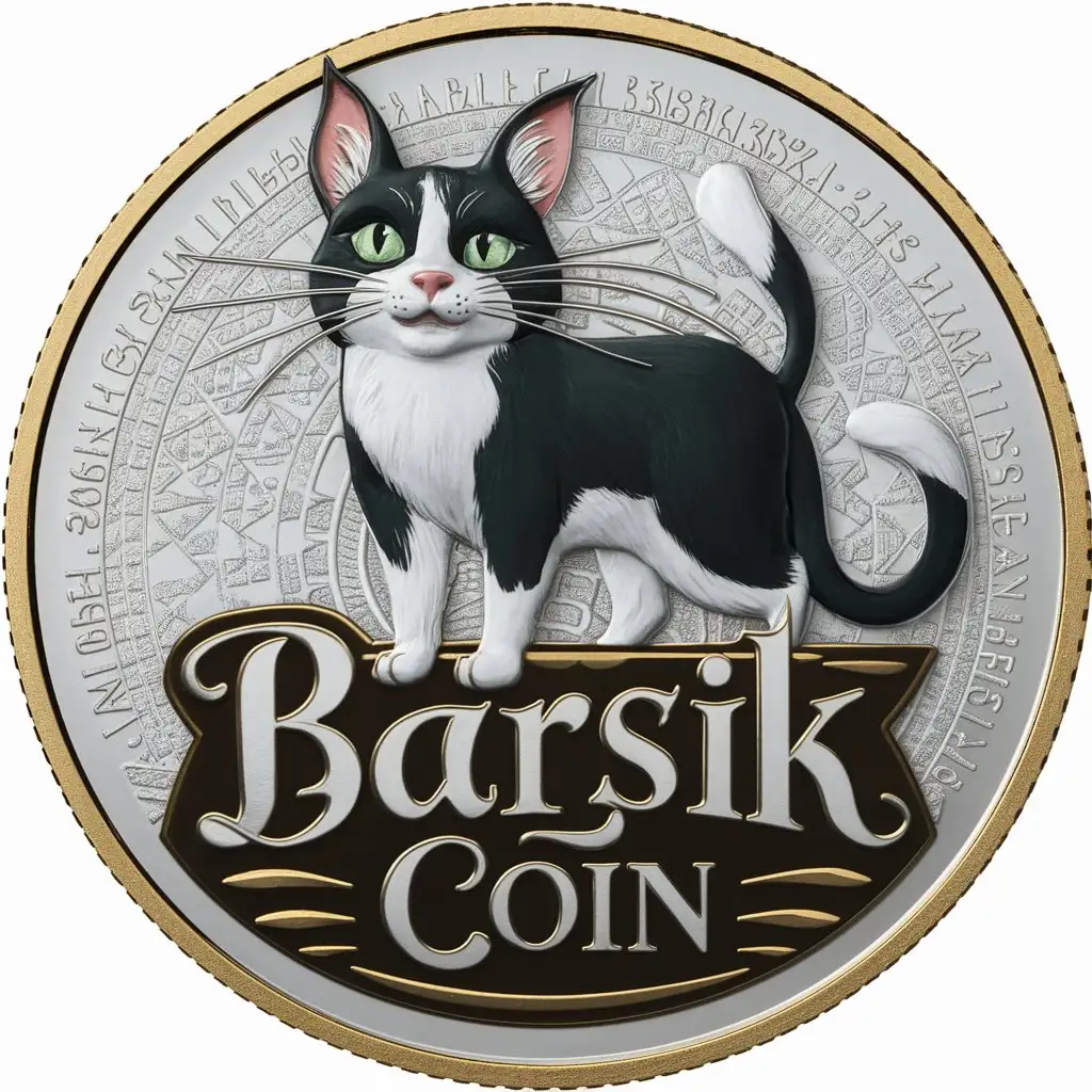 BARSIK-Coin-with-BlackandWhite-Cat-and-GreyGreen-Eyes