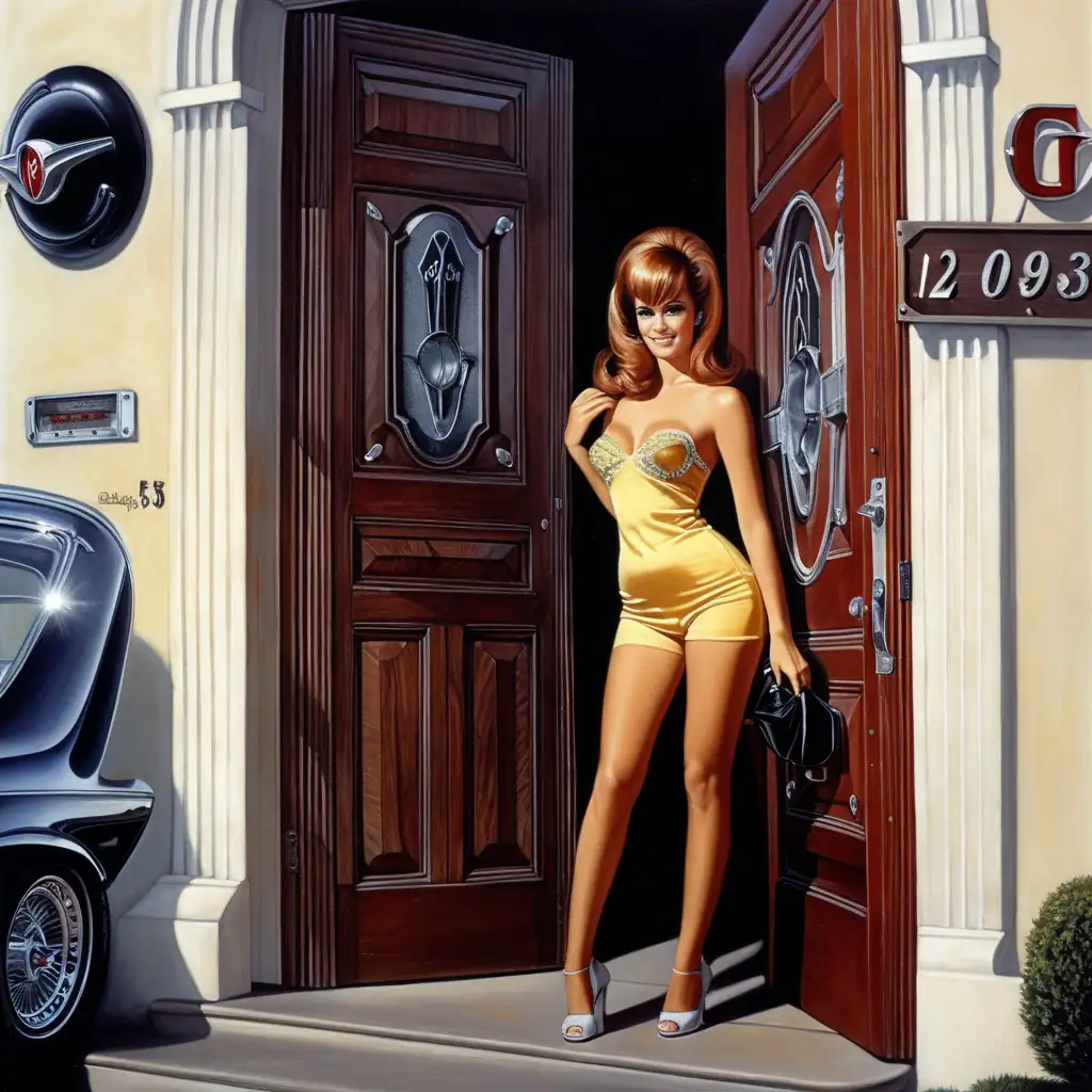 hot rod 1965 pontiac gto with beautiful girl beside the door.