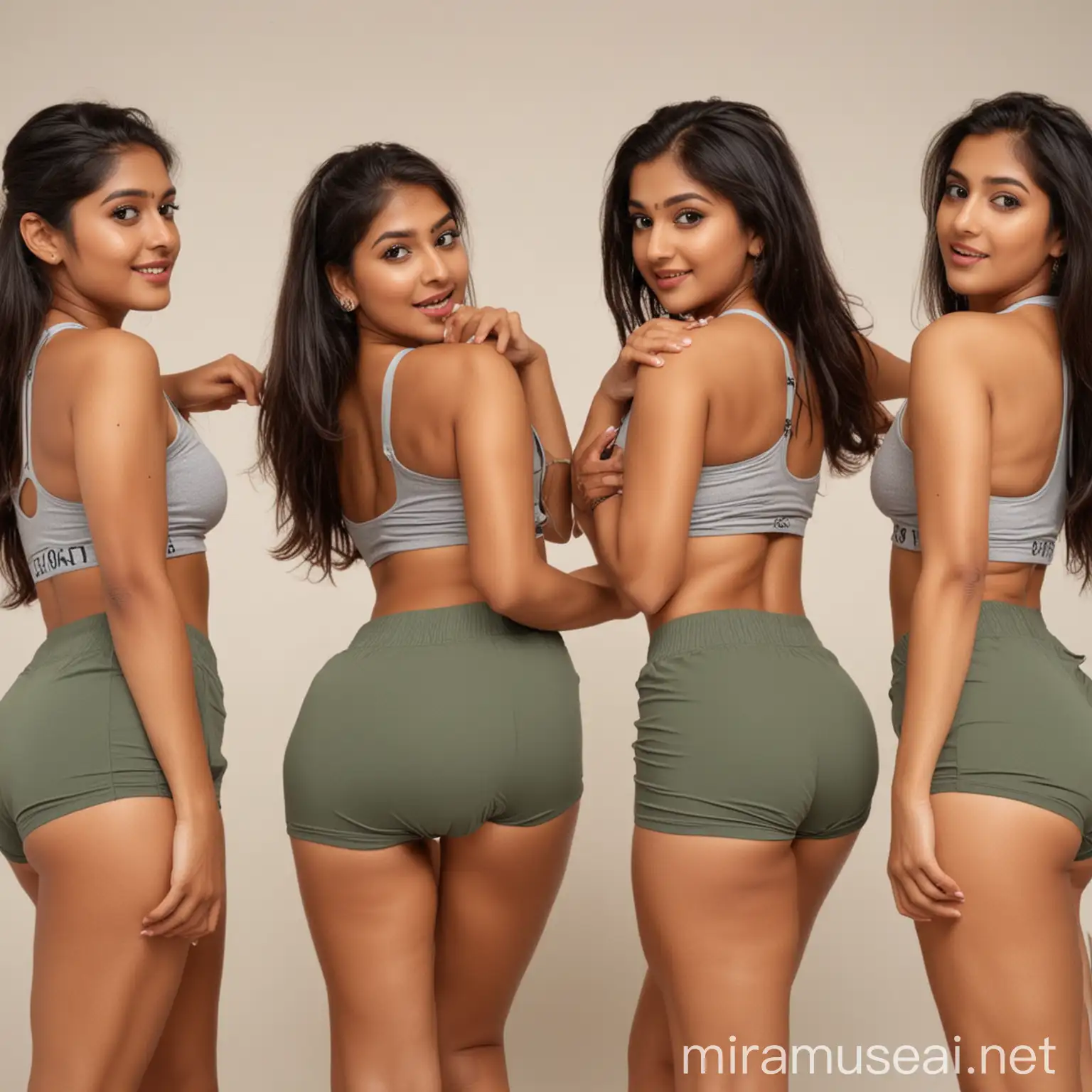 facing back group of sexy indian girls wearing cotton cycling  shorts
