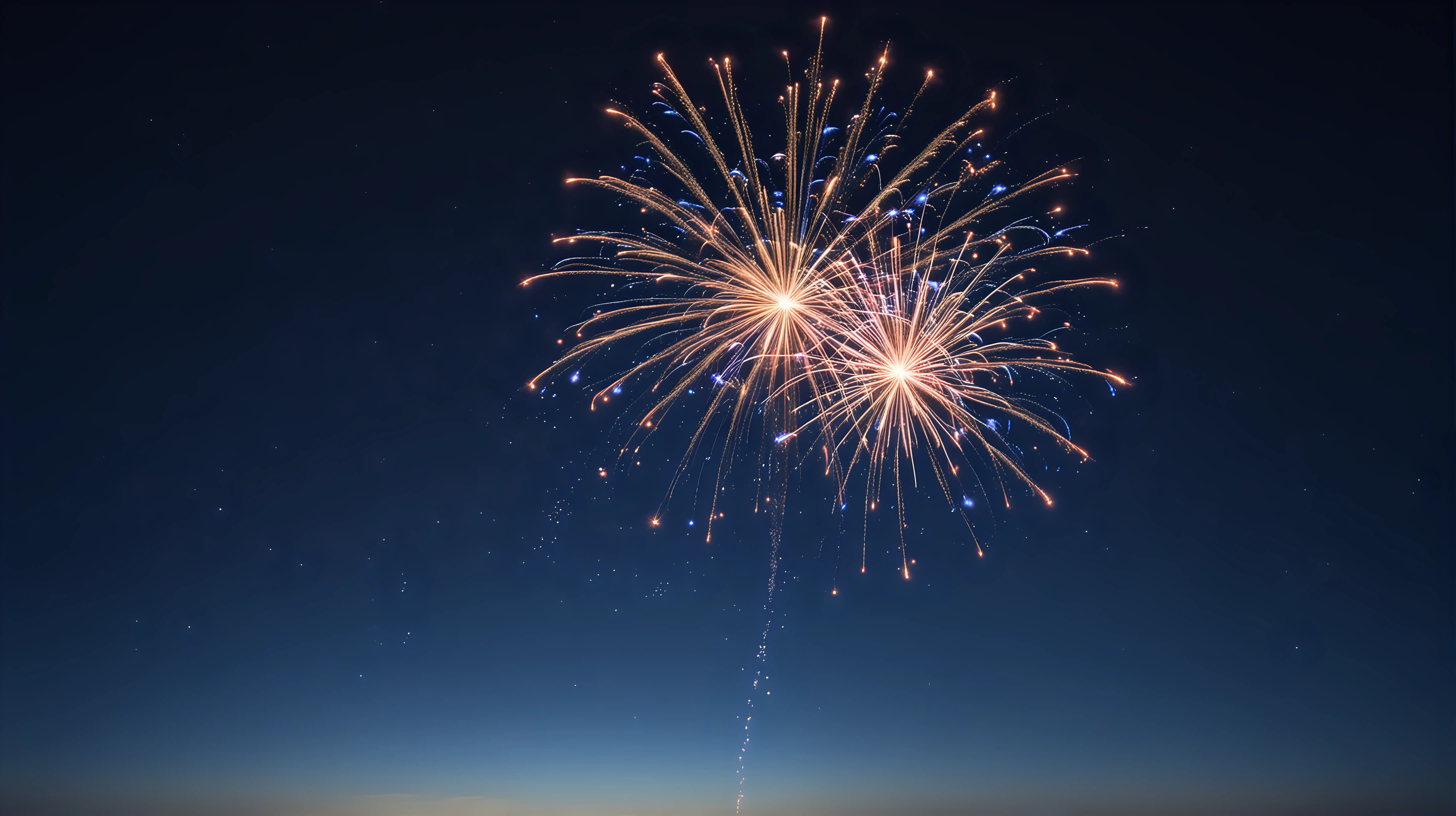 Vibrant Small Glowing Fireworks Display Against Dark Blue Sky
