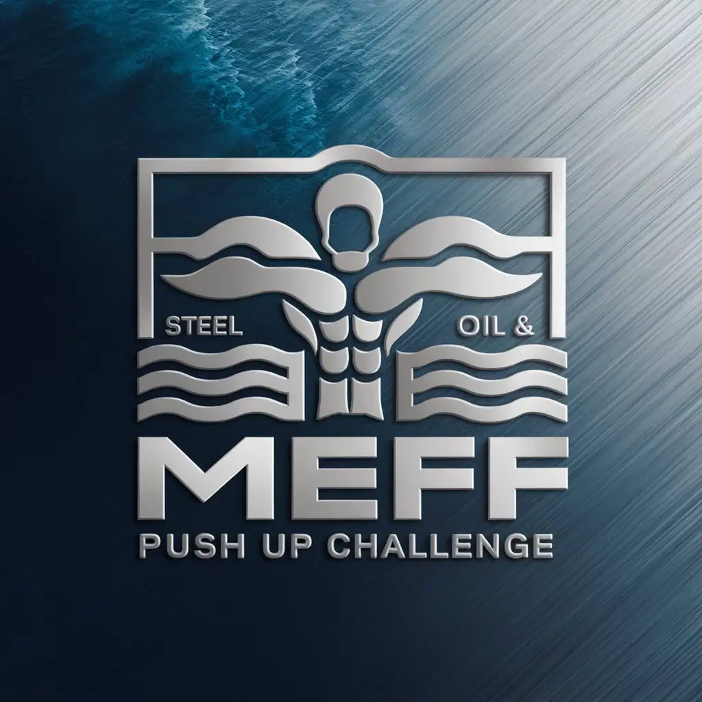 a logo design,with the text "MEFF Push Up Challenge", main symbol:Ocean, Steel, Oil & Gas, Fitness,complex,clear background