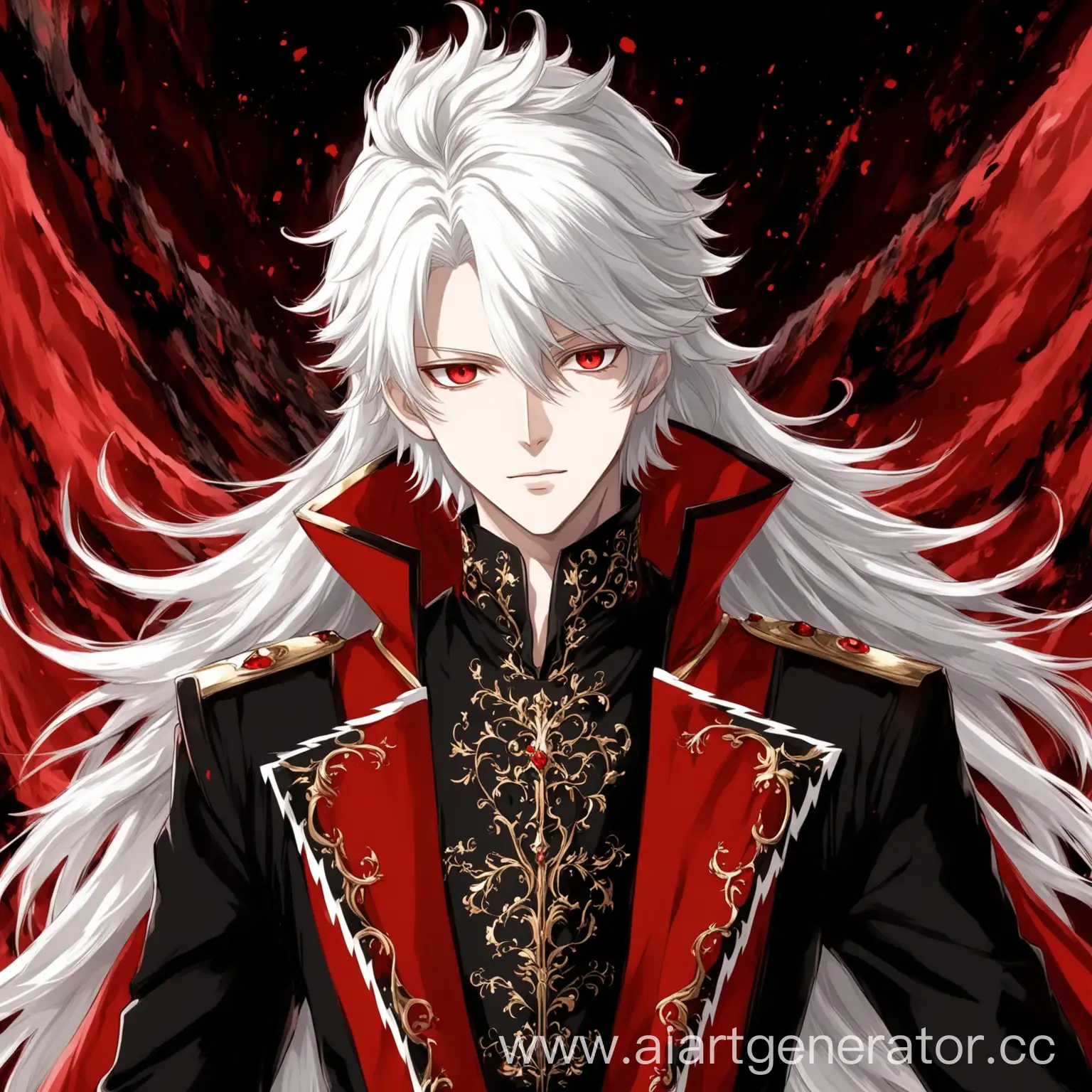Elegant-Anime-Prince-with-Piercing-Red-Eyes-and-Ivory-Hair-in-Striking-Black-and-Crimson-Attire