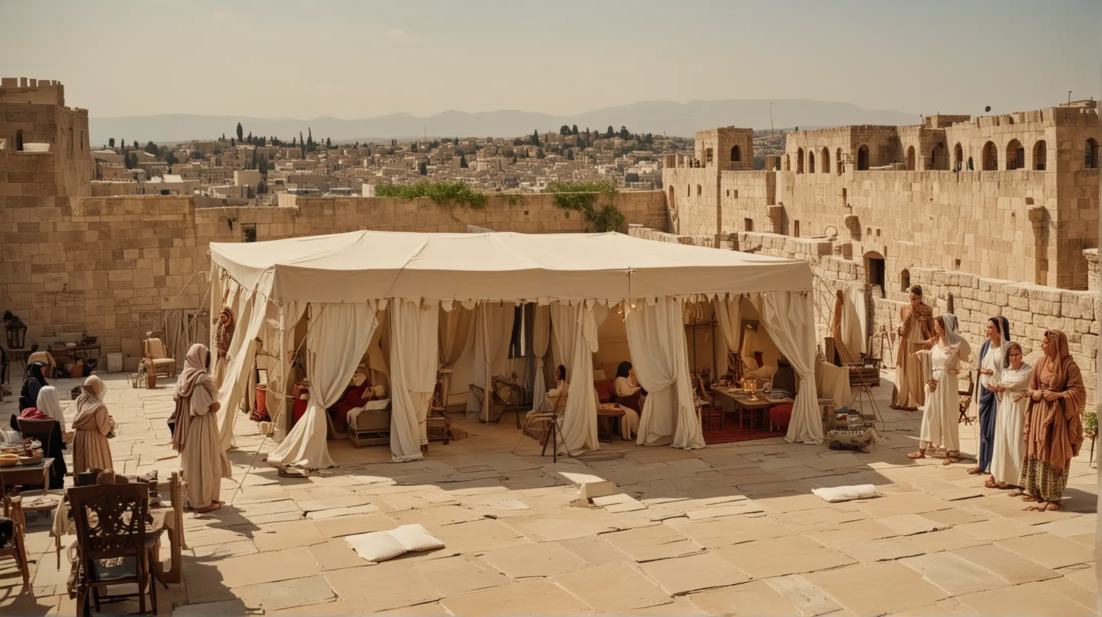 Biblical Era Roof Terrace Canopy with Women in Background
