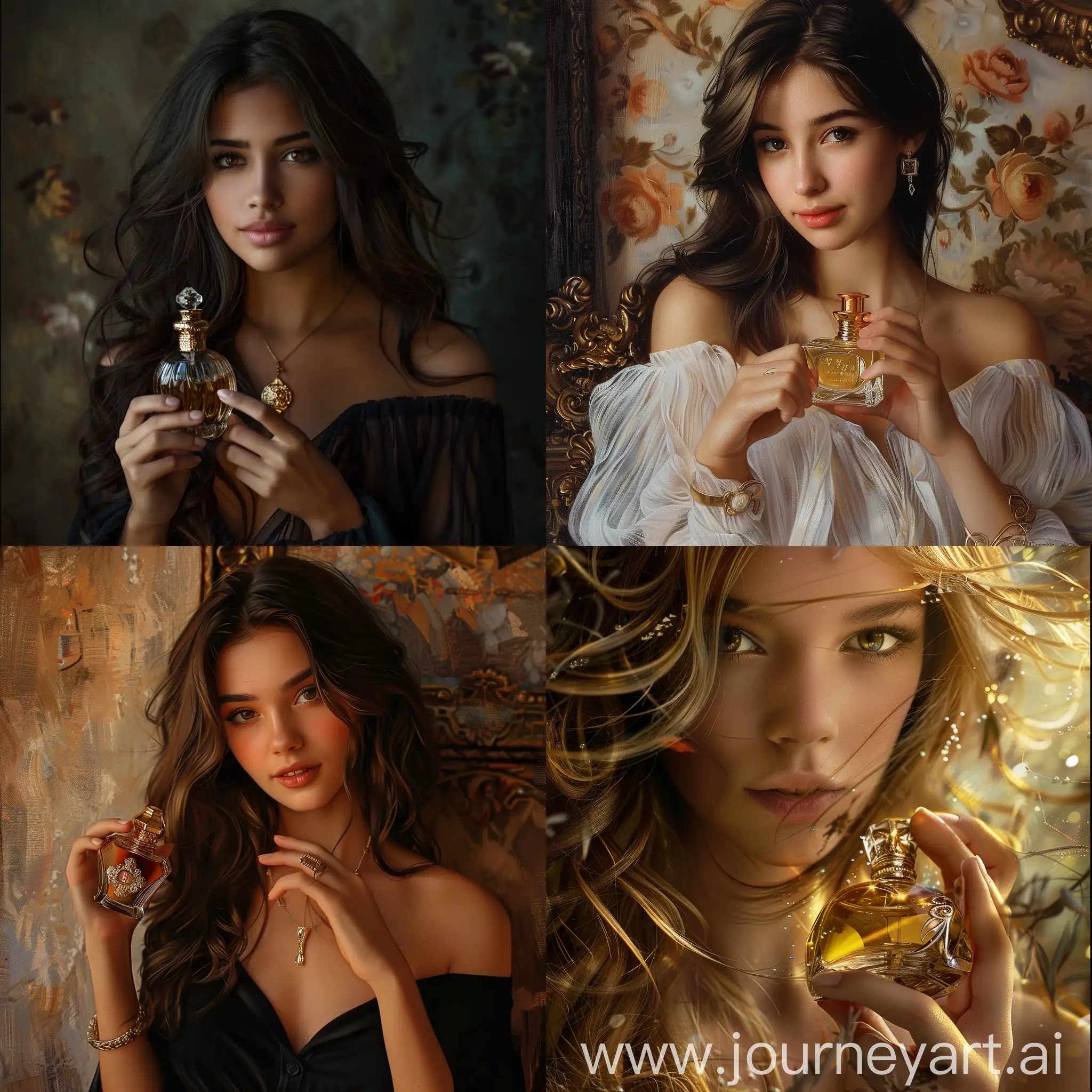 a beautifull girl holding a perfume bottle potrait 