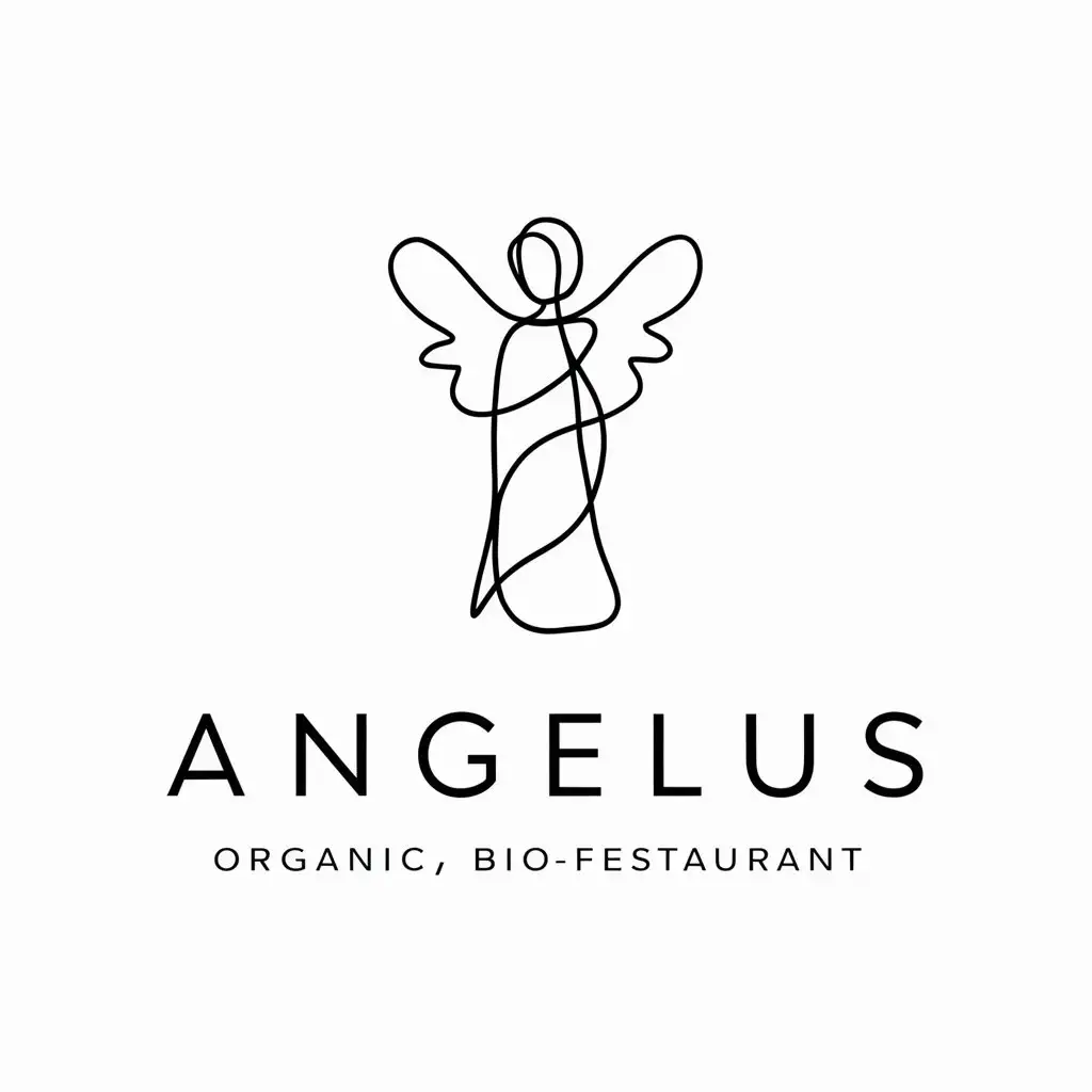 a logo design,with the text "ANGELUS", main symbol:onelinedrawing art representing an angel. a combination logo that balances modern and minimalist design styles. The logo should be versatile enough to be used across both digital and print mediums. The business name is ANGELUS. We are organic (Bio) farmers and our product come in total respect with the nature and the animals. Our main product is wine and restaurant. So, will give you a bit of our inner desire for simplicity and harmony (single line ?).,Moderate,be used in wine and restaurant industry,clear background