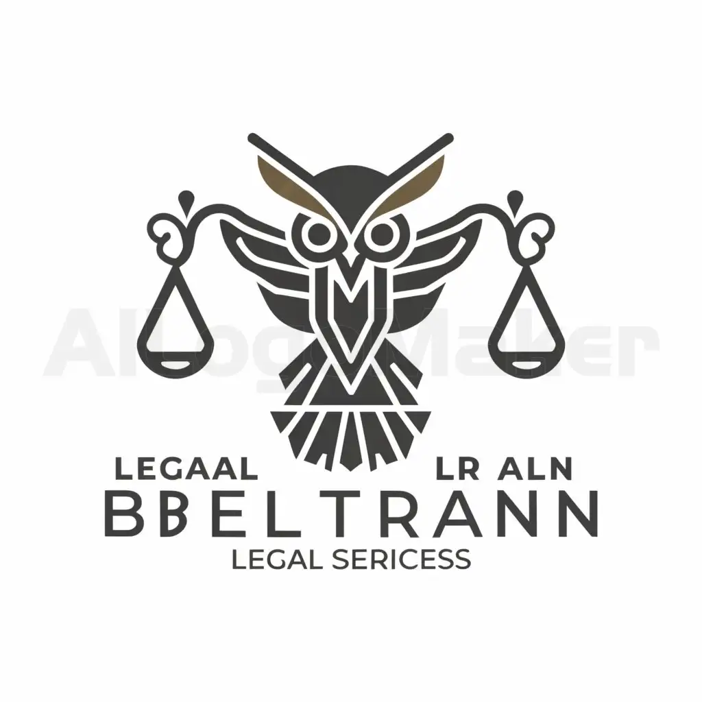 a logo design,with the text "Legal Services Beltrán", main symbol:owl, scale, justice,complex,be used in """
Legal
""" industry,clear background