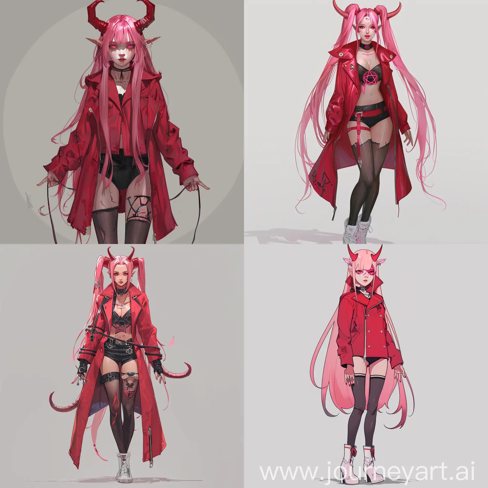 Athletic-PinkHaired-Demoness-in-Red-Coat-and-Pentagram-Tattoo