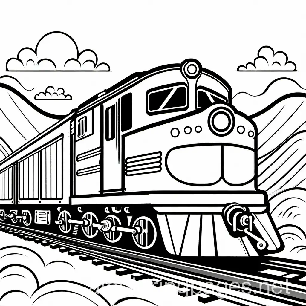 Troy the train, Coloring Page, black and white, line art, white background, Simplicity, Ample White Space. The background of the coloring page is plain white to make it easy for young children to color within the lines. The outlines of all the subjects are easy to distinguish, making it simple for kids to color without too much difficulty