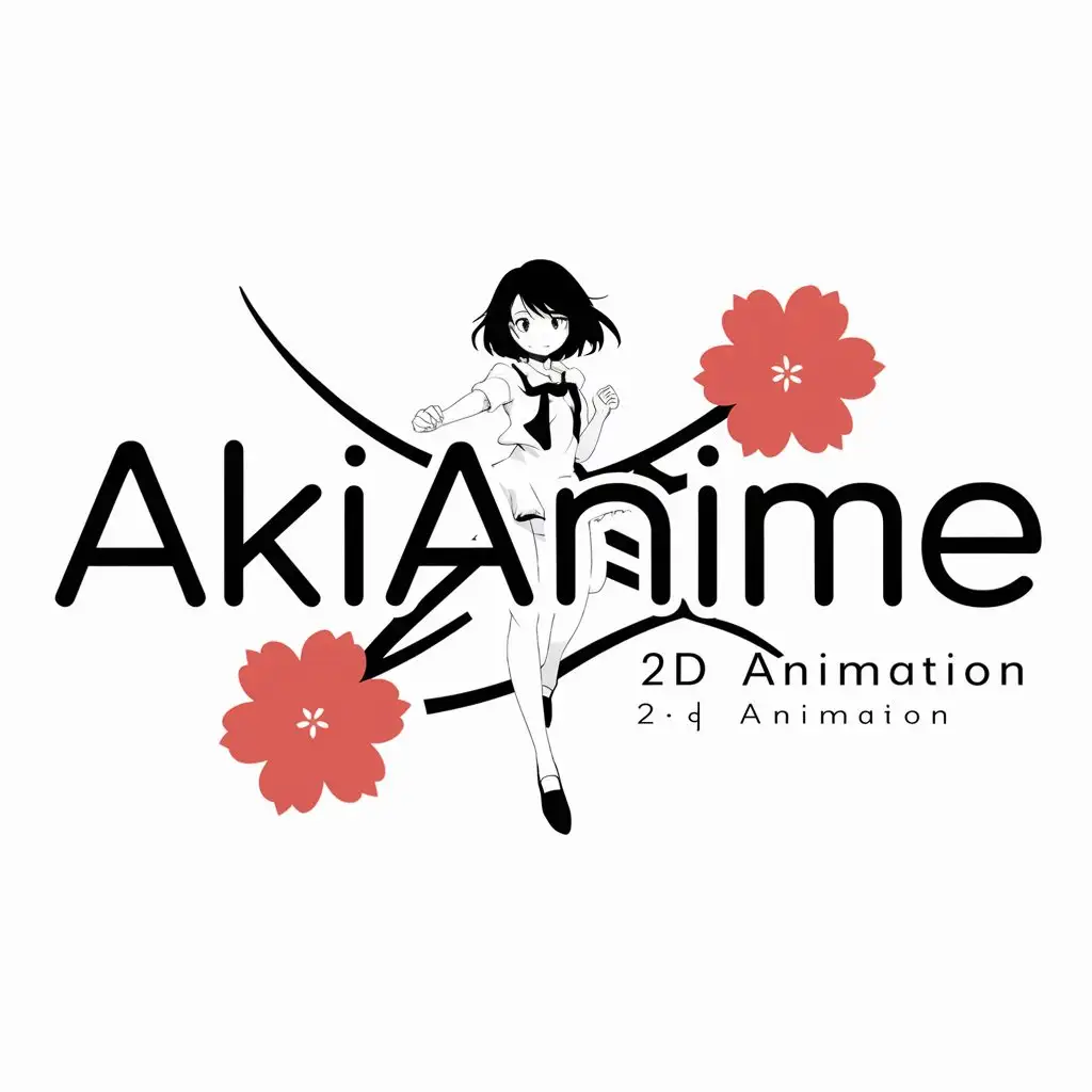 a logo design,with the text "AkiAnime", main symbol:cherry blossom, Q version anime girl,Moderate,be used in 2D industry,clear background