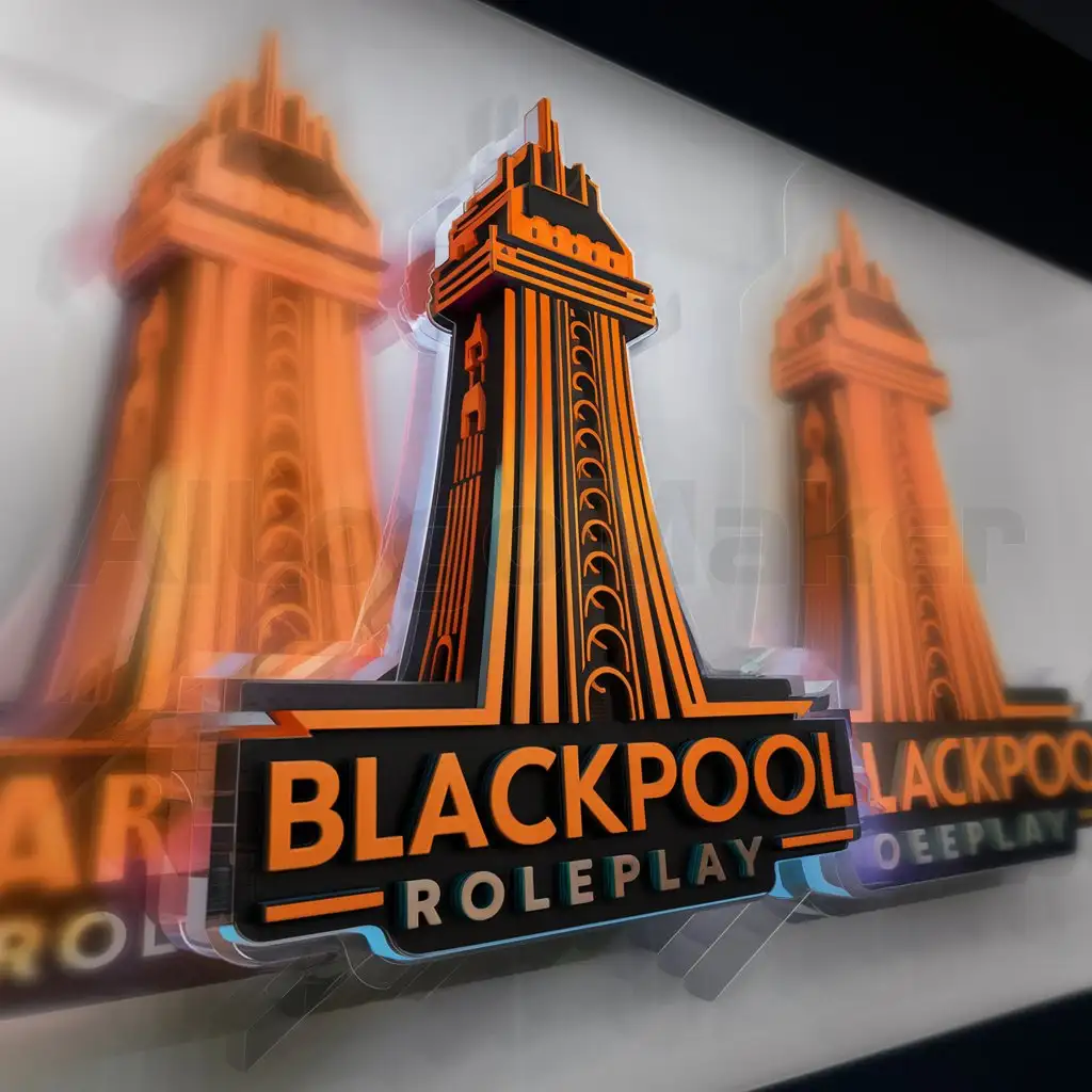 a logo design,with the text "Blackpool Roleplay", main symbol:city, 3d, modern, new, color, big, orange, rgb, fivem, gta5, blackpool tower,Moderate,be used in Others industry,clear background
