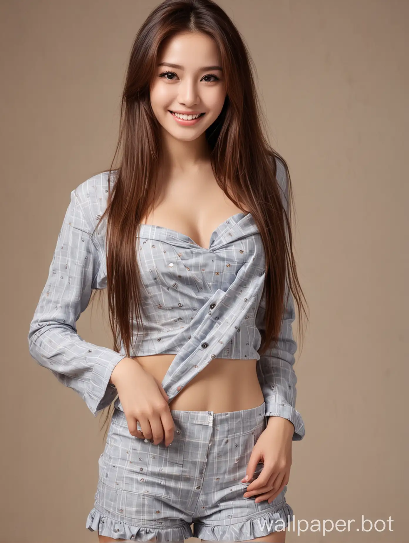 Beautiful-Woman-Smiling-in-Seductive-Attire-with-Long-Hair