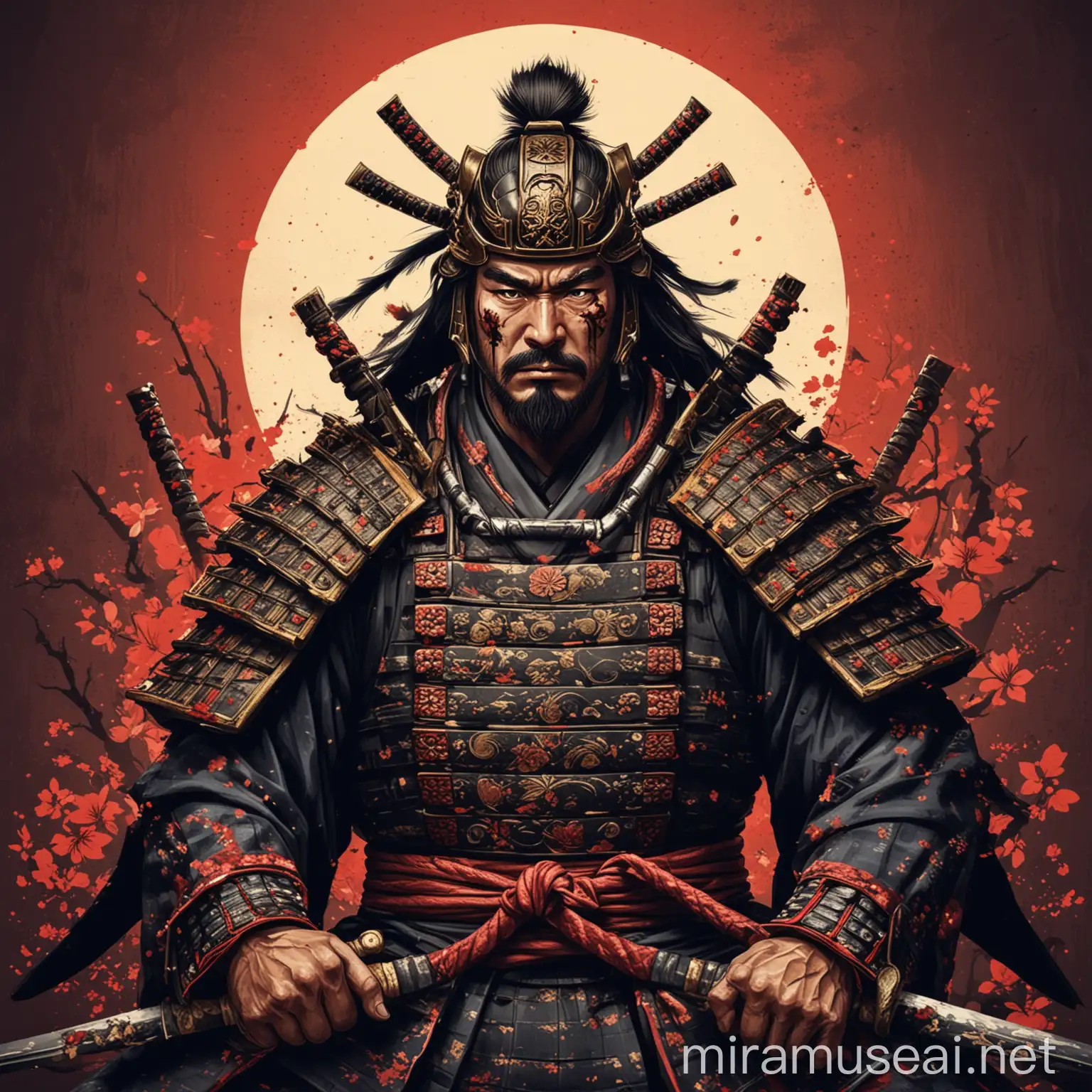 Shogun Samurai Warrior in Traditional Armor and Katana Sword