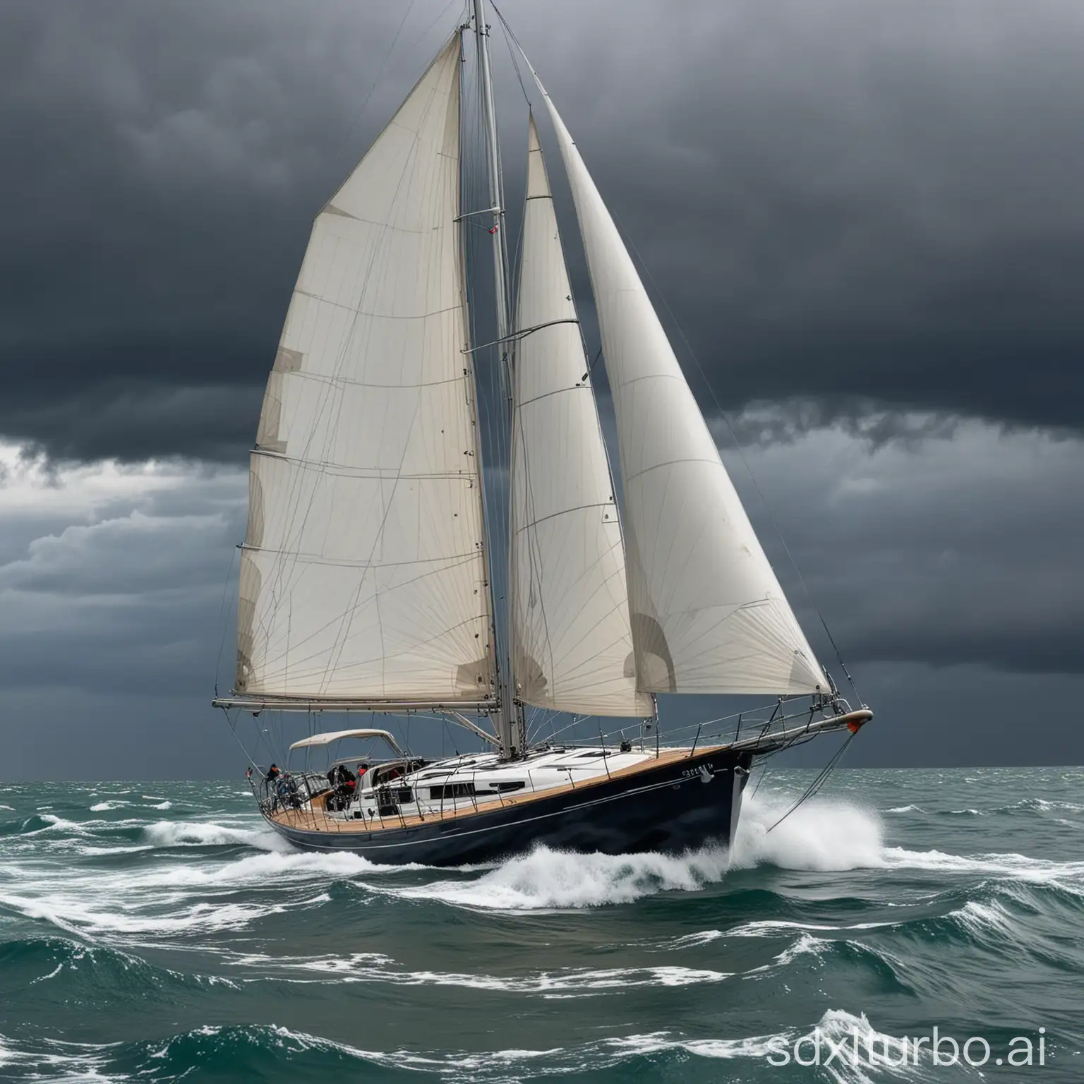 54 foot sailing yacht in the storm