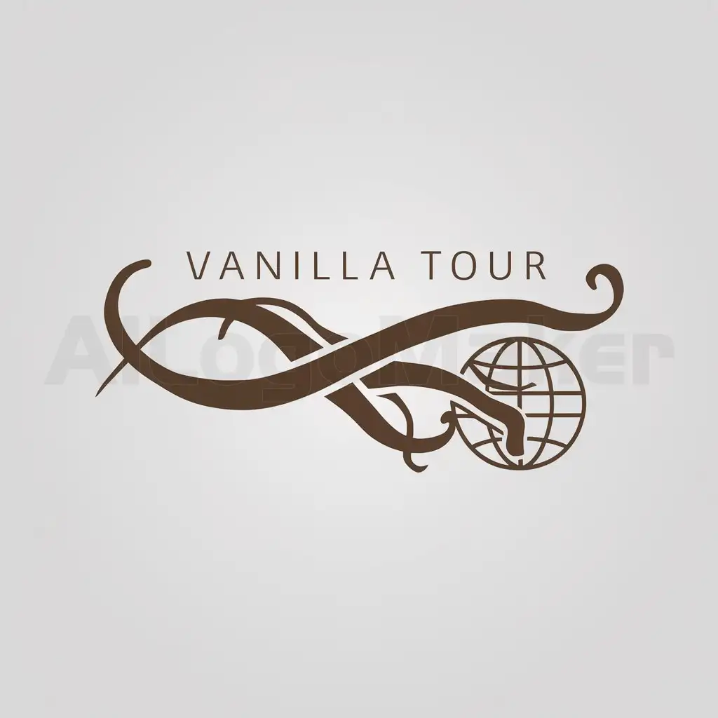 LOGO-Design-for-Vanilla-Tour-Elegant-Vanilla-Bean-and-World-Map-Globe-Emblem