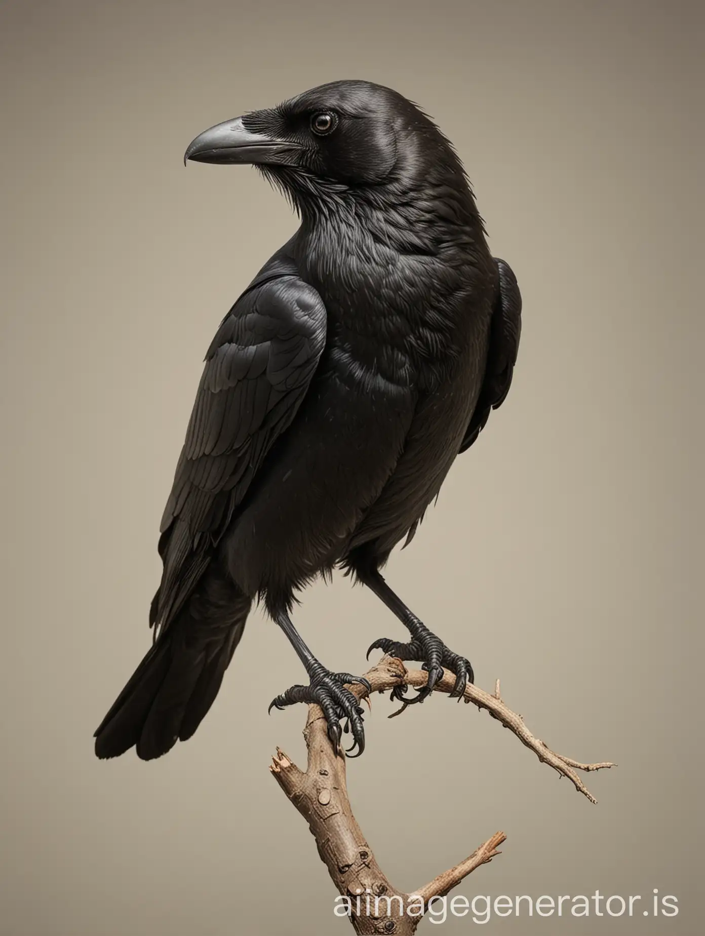 Realistic Crow Perched on Branch | AI Image Generator