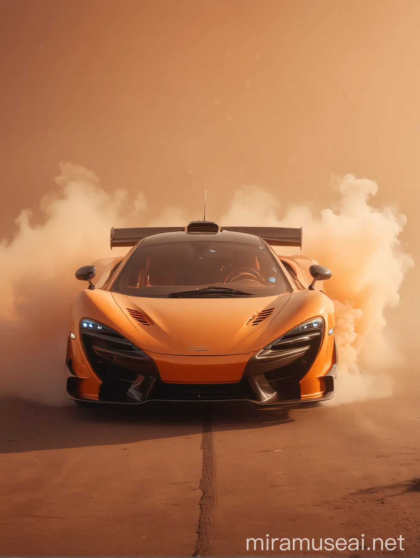 Hyper Realistic McLaren F1 Sports Car with Orange Fog