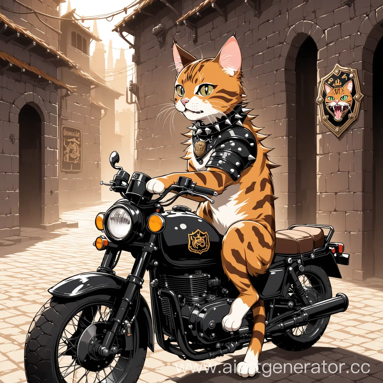 Bengal-Dungeon-Cat-with-Spiked-Collar-Motorcycle-Emblem